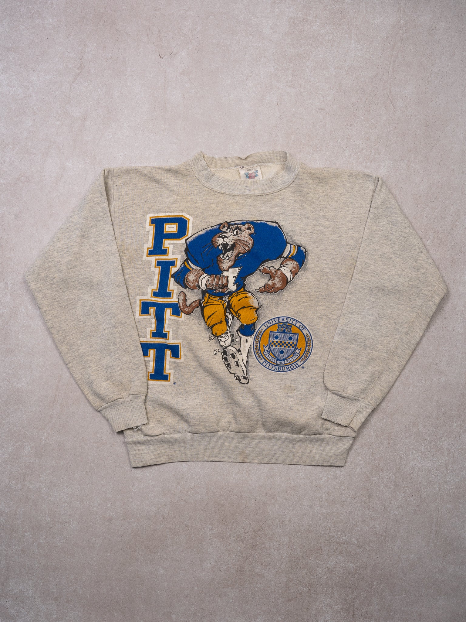 Vintage 80s Grey Pitt Mascot Football Crewneck (M)