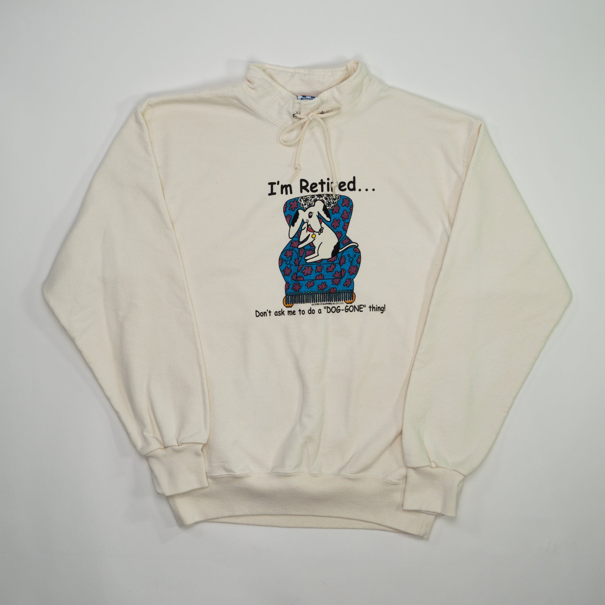 Vintage 90s Cream 'Im Retired' Dog Sweater (M)
