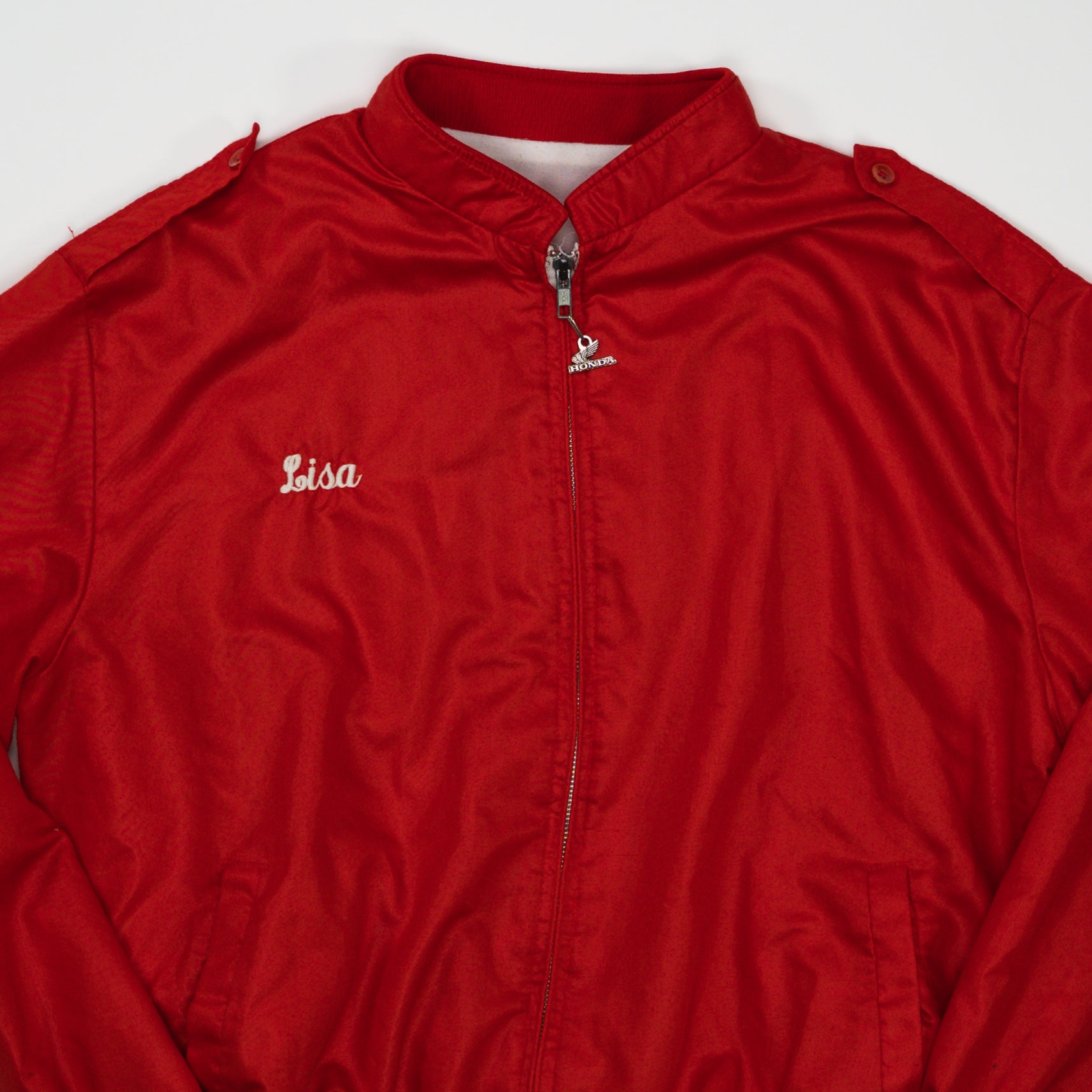 Vintage 80s Red Sleepy Hollow Moto-Cross Bomber Jacket (M/L)