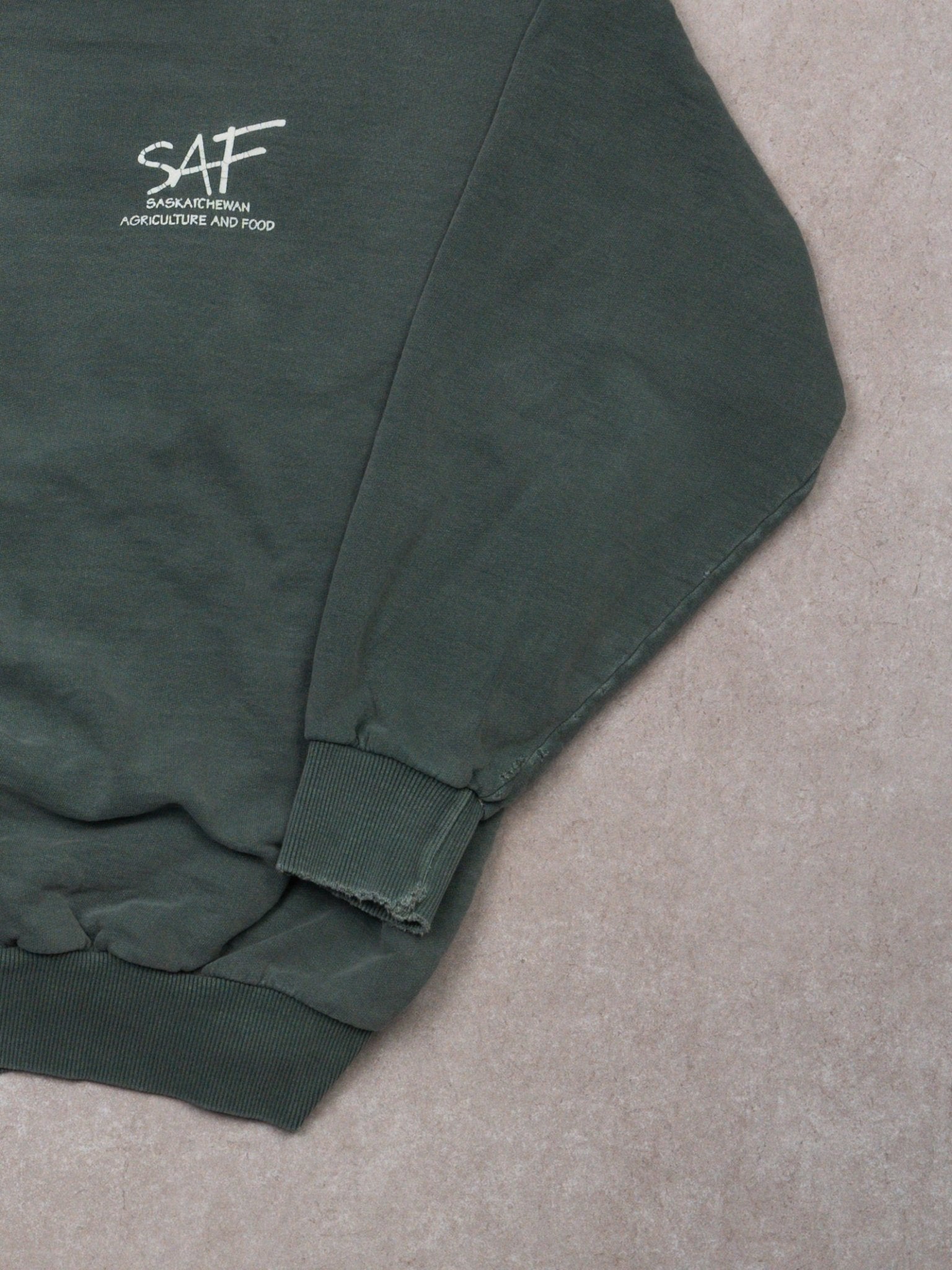 Vintage 90s Washed Green SAF 1/4 Sweater (XL)