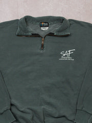 Vintage 90s Washed Green SAF 1/4 Sweater (XL)