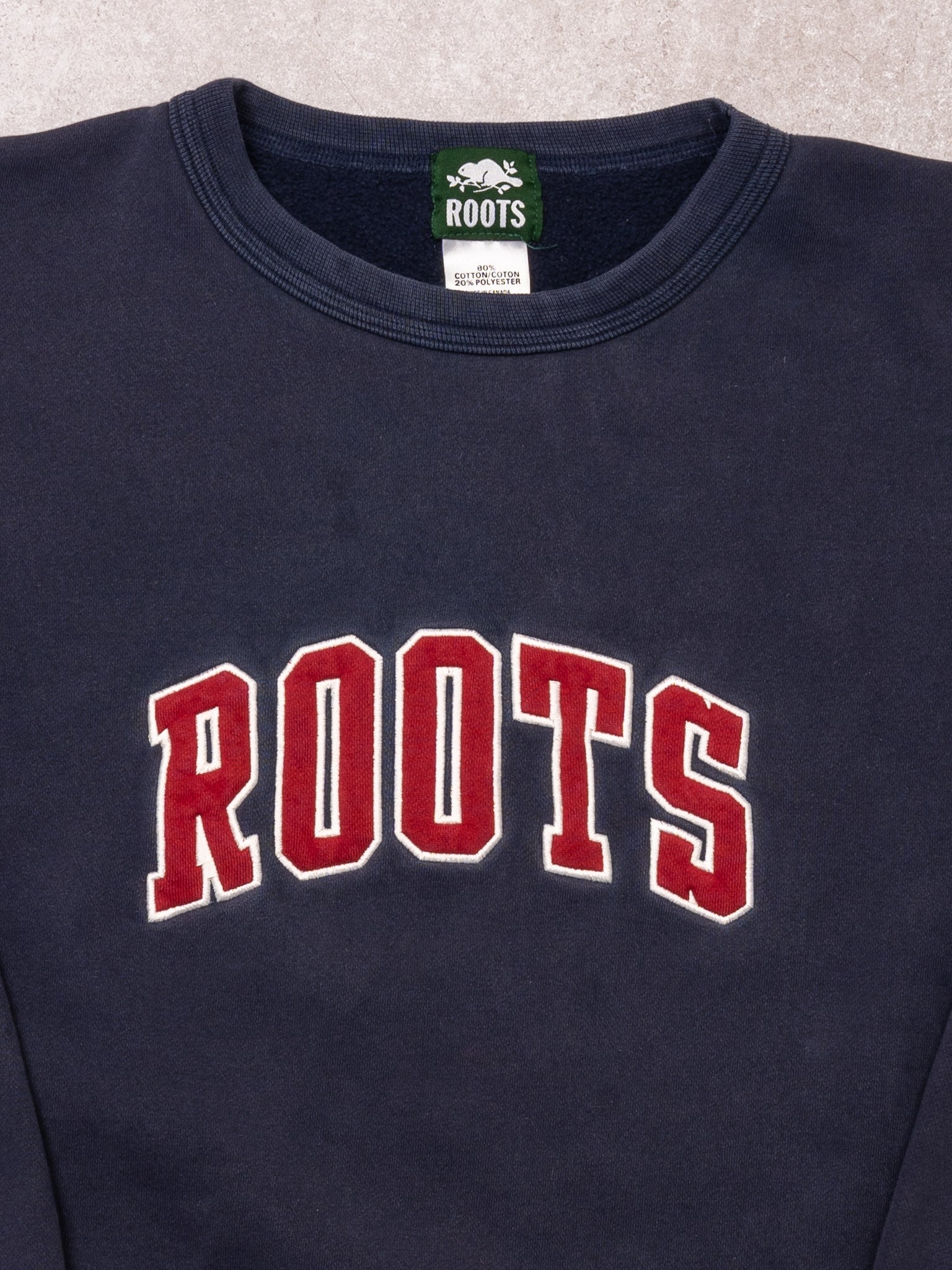 Vintaged Washed Blue + Red Roots Crewneck (XL)