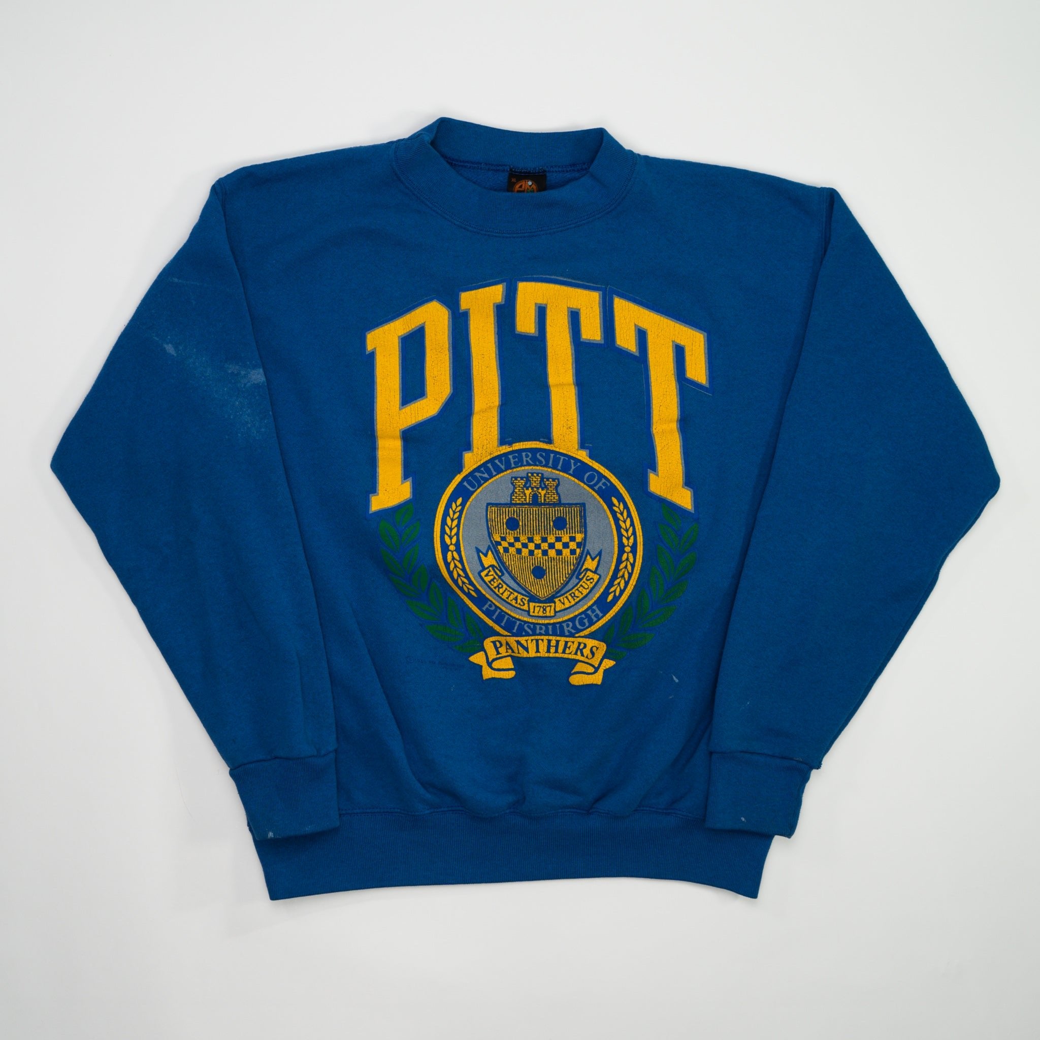 Vintage '89 Blue Pitt Panthers Double Side Crewneck (L)