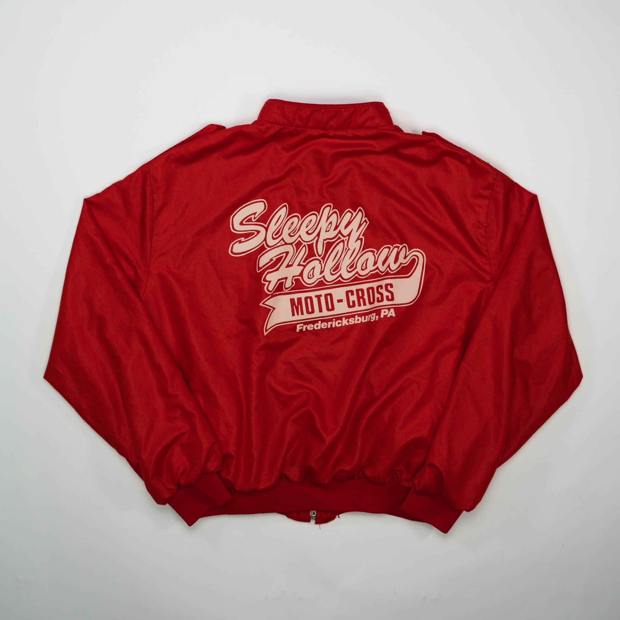 Vintage 80s Red Sleepy Hollow Moto-Cross Bomber Jacket (M/L)
