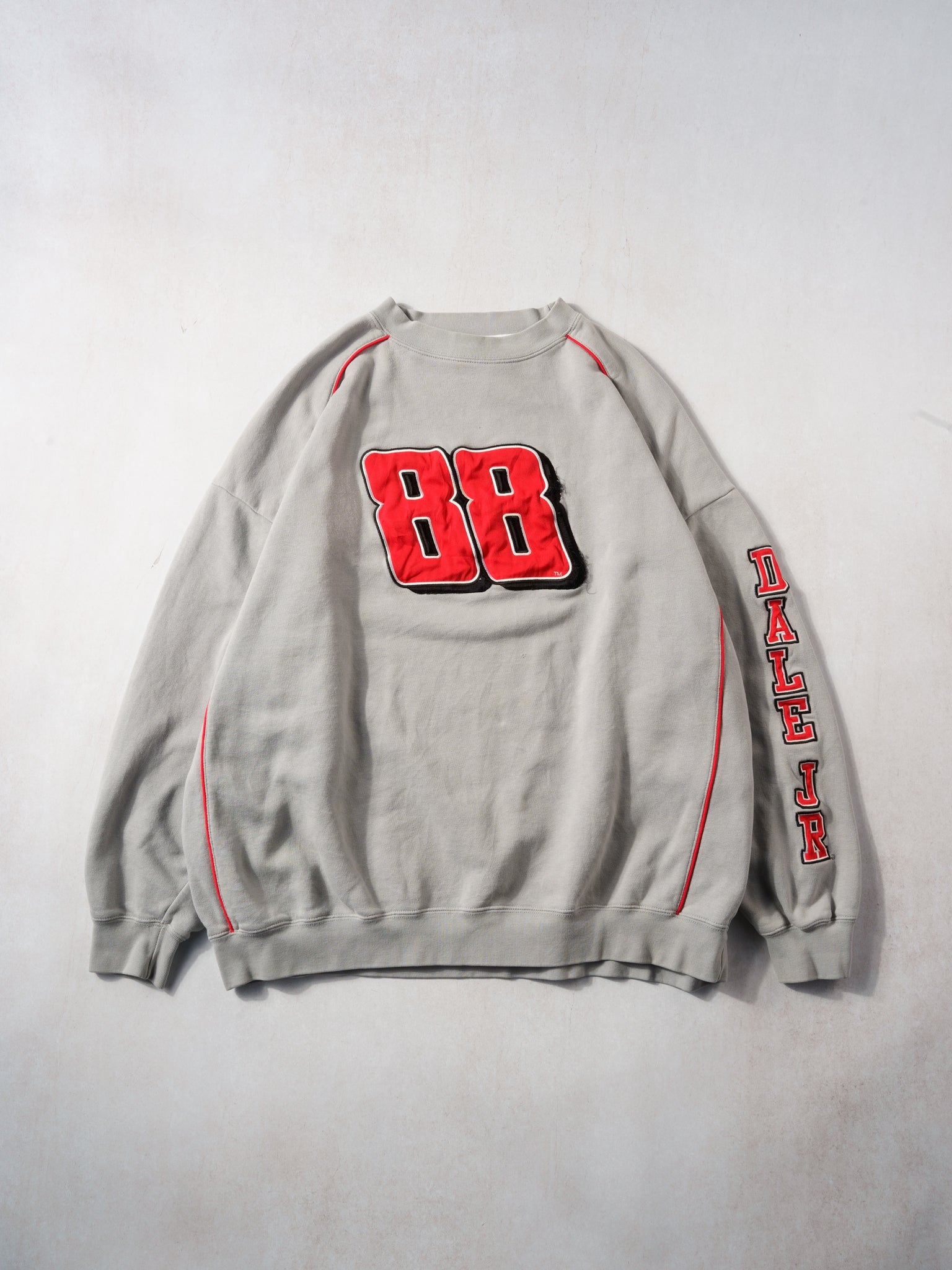 Vintage 90s Grey and Red Stripe #88 Dale Jr Nascar Hase Authentics Crewneck (XXL)