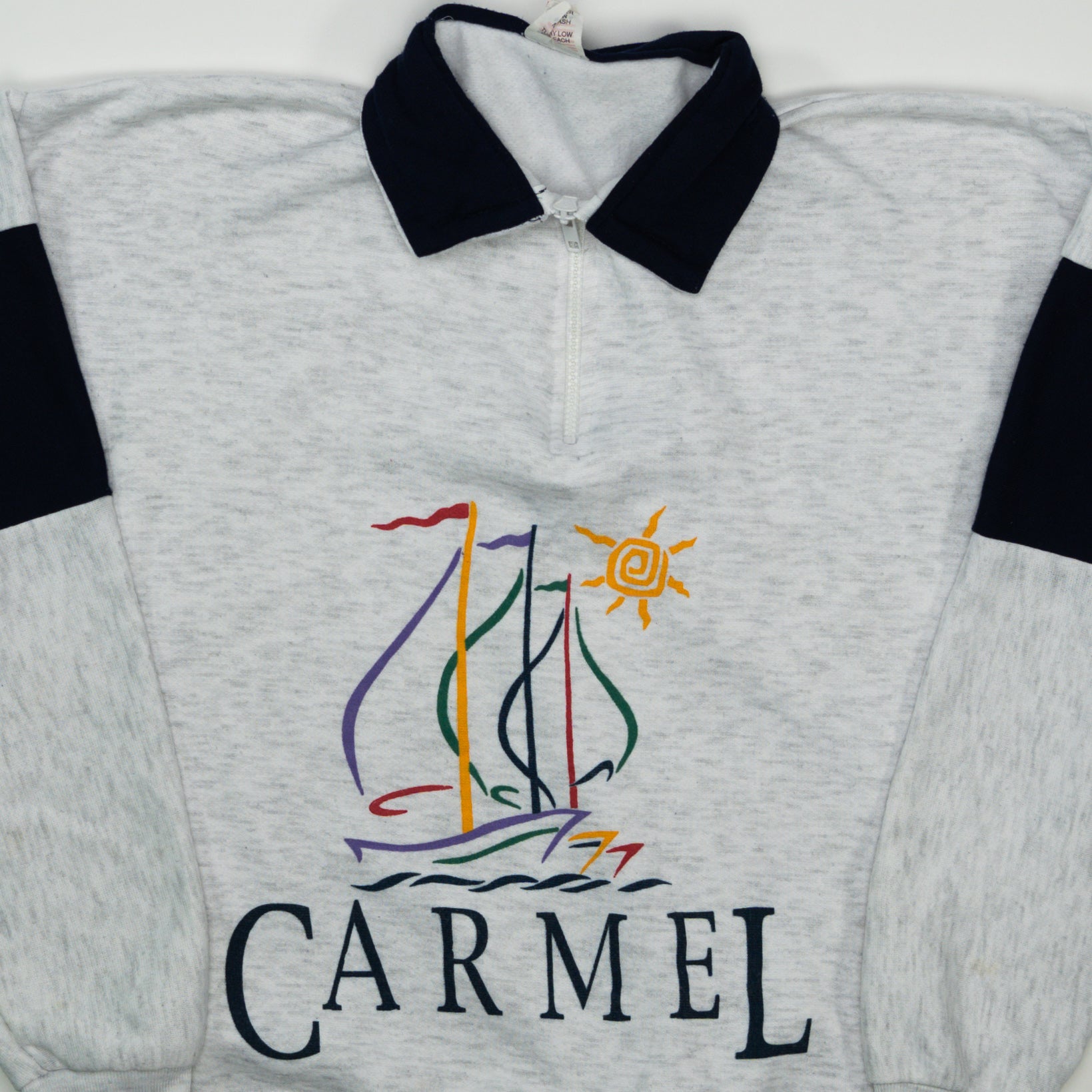 Vintage 80s Grey + Blue Carmel 1/4 Zip Sweater (L)