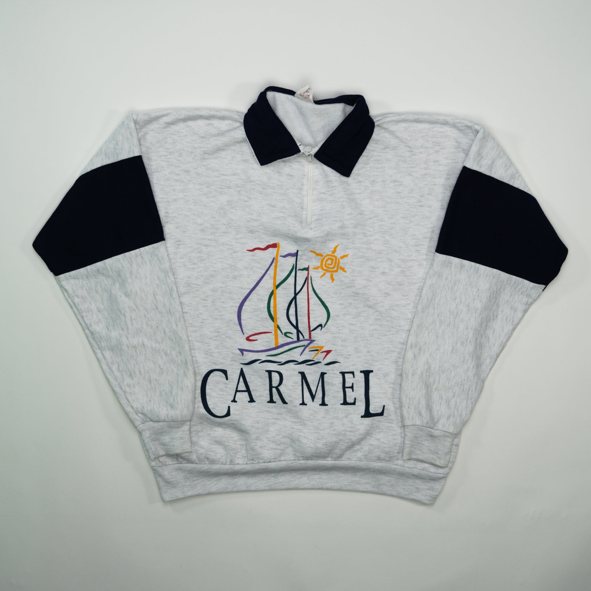 Vintage 80s Grey + Blue Carmel 1/4 Zip Sweater (L)