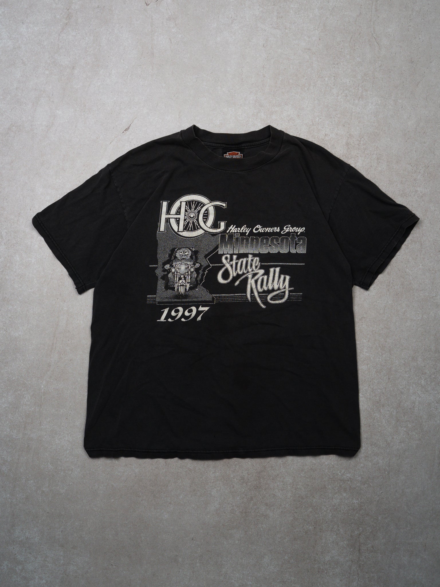 Vintage '97 Washed Black Harley Owners Group State Rally Tee (M)