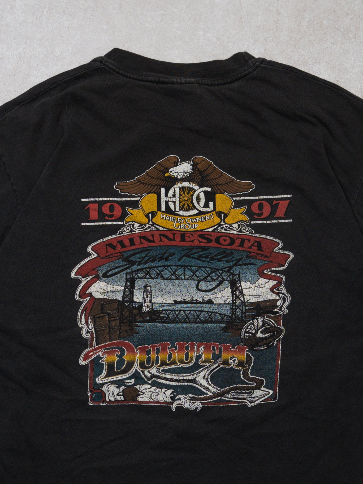 Vintage '97 Washed Black Harley Owners Group State Rally Tee (M)