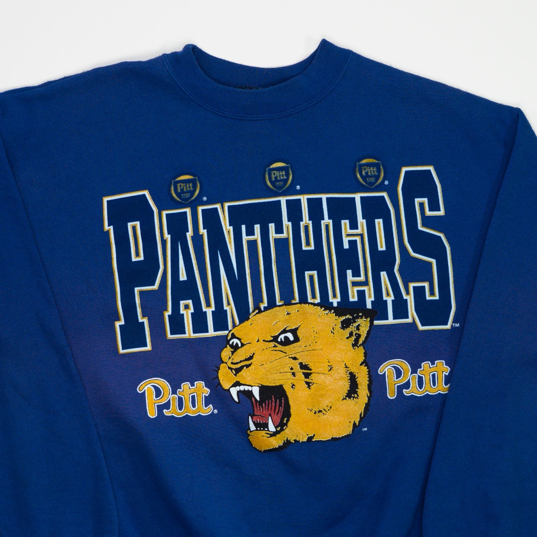 Vintage '87 Blue Pitt Panthers Spell Out Crewneck (L)