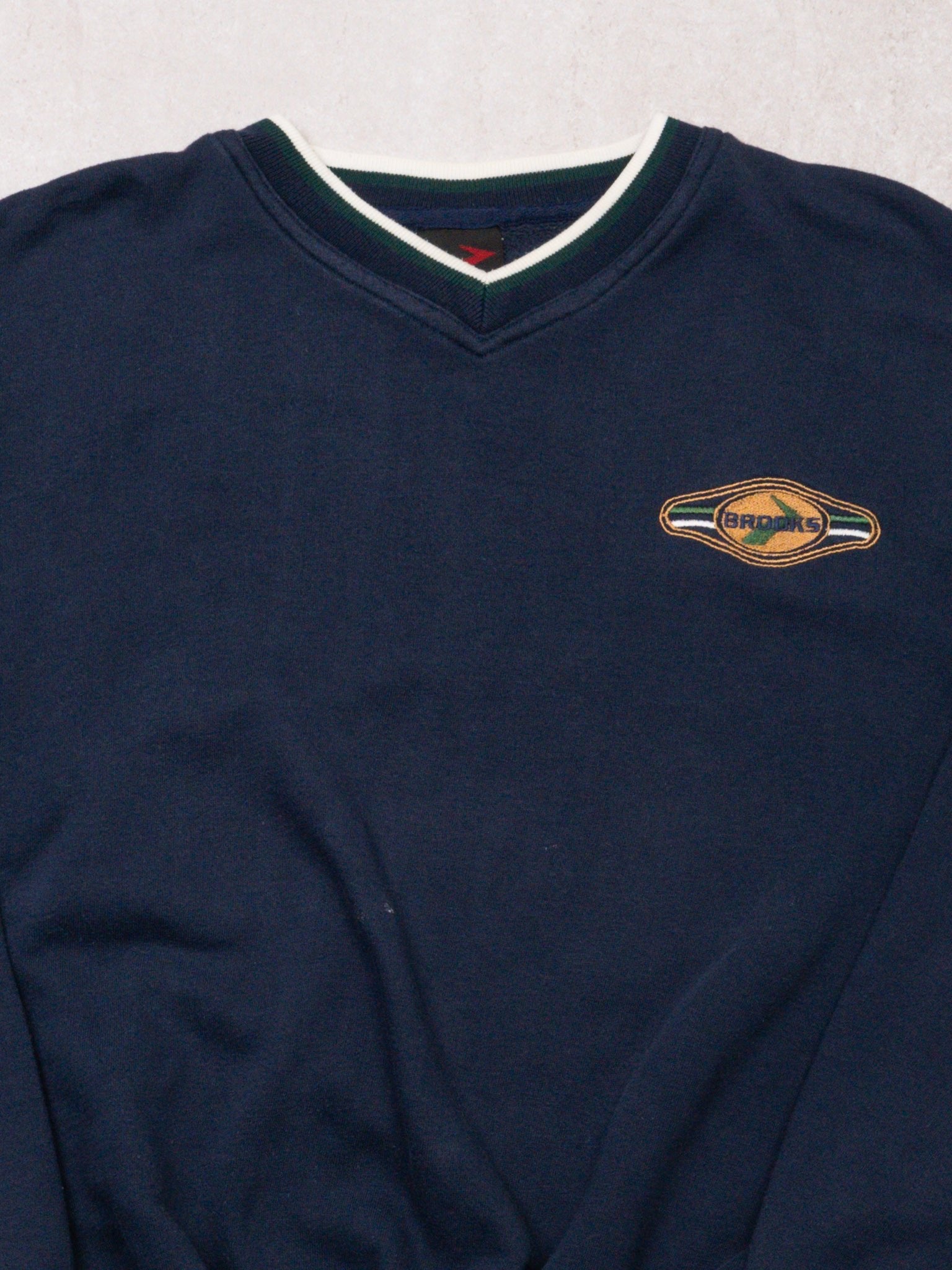 Vintage 90s Navy + White + Green Brooks Crewneck  (XL)