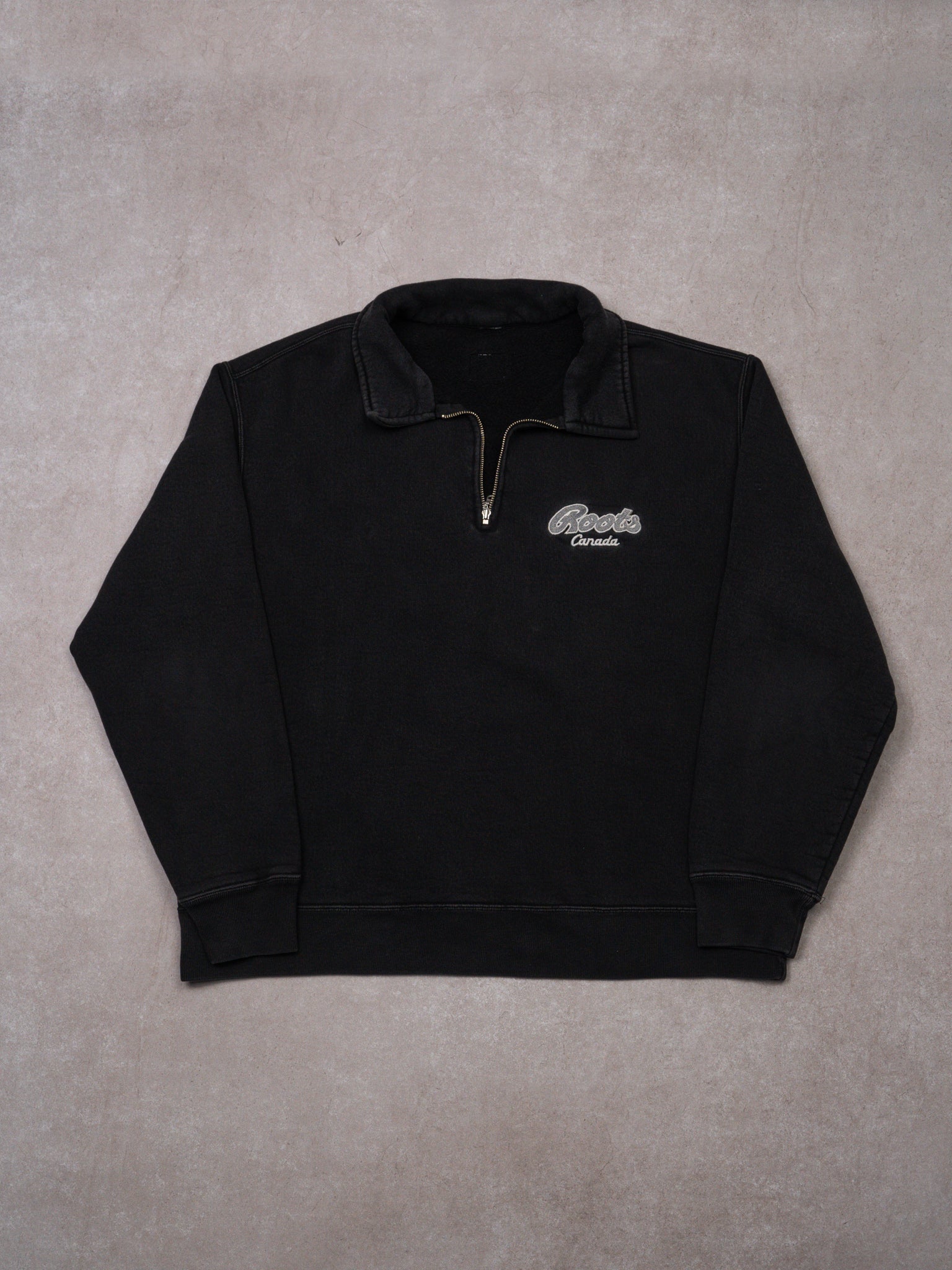 Vintage Washed Black Roots Canada 1/4 Zip Sweater (XL)