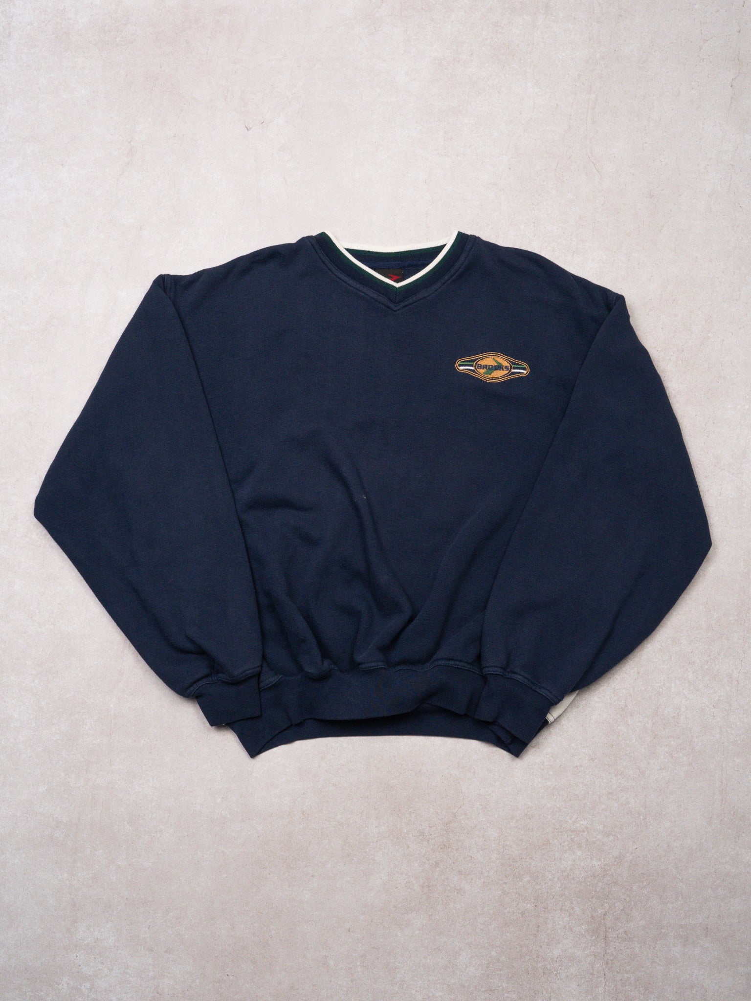 Vintage 90s Navy + White + Green Brooks Crewneck  (XL)