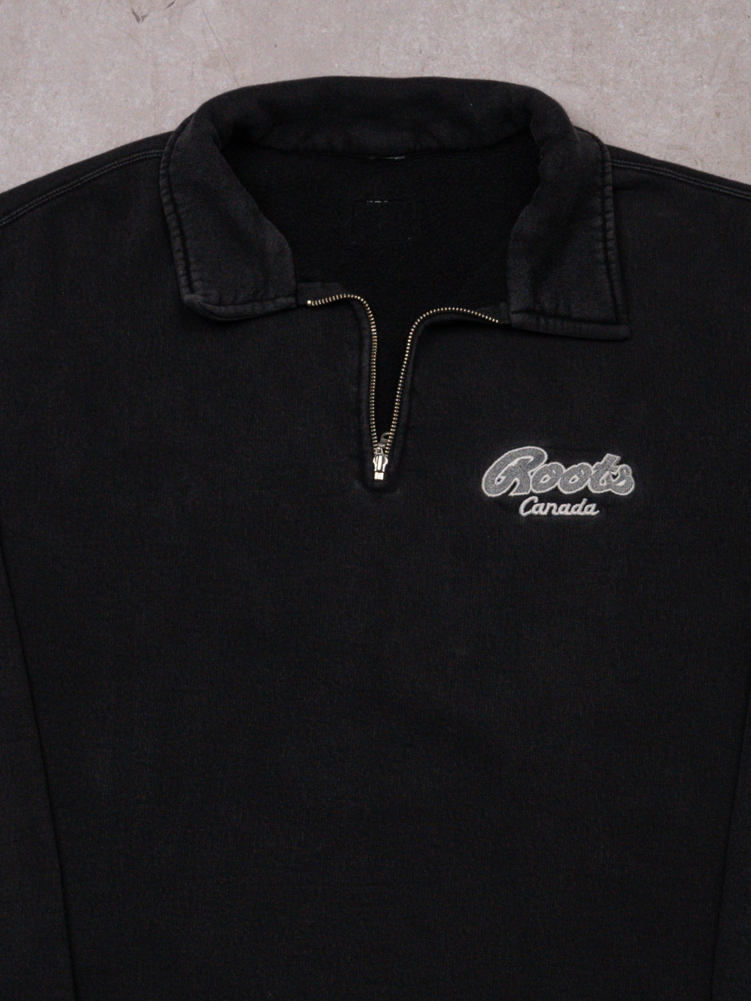 Vintage Washed Black Roots Canada 1/4 Zip Sweater (XL)