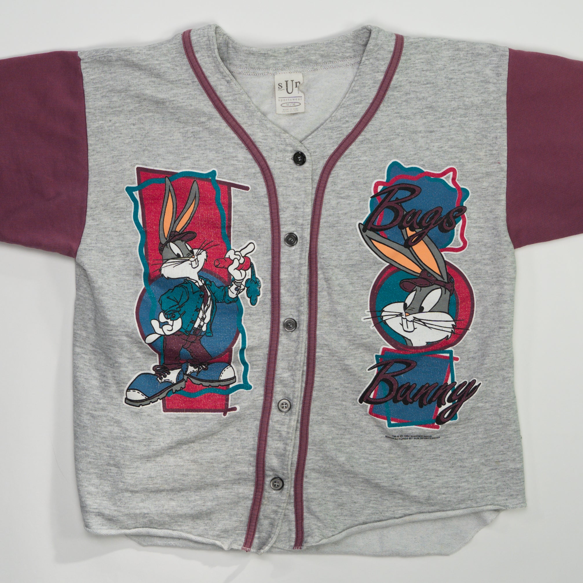 Vintage '94 Grey Bugs Bunny Cropped Cotton Baseball Shirt (S/M)