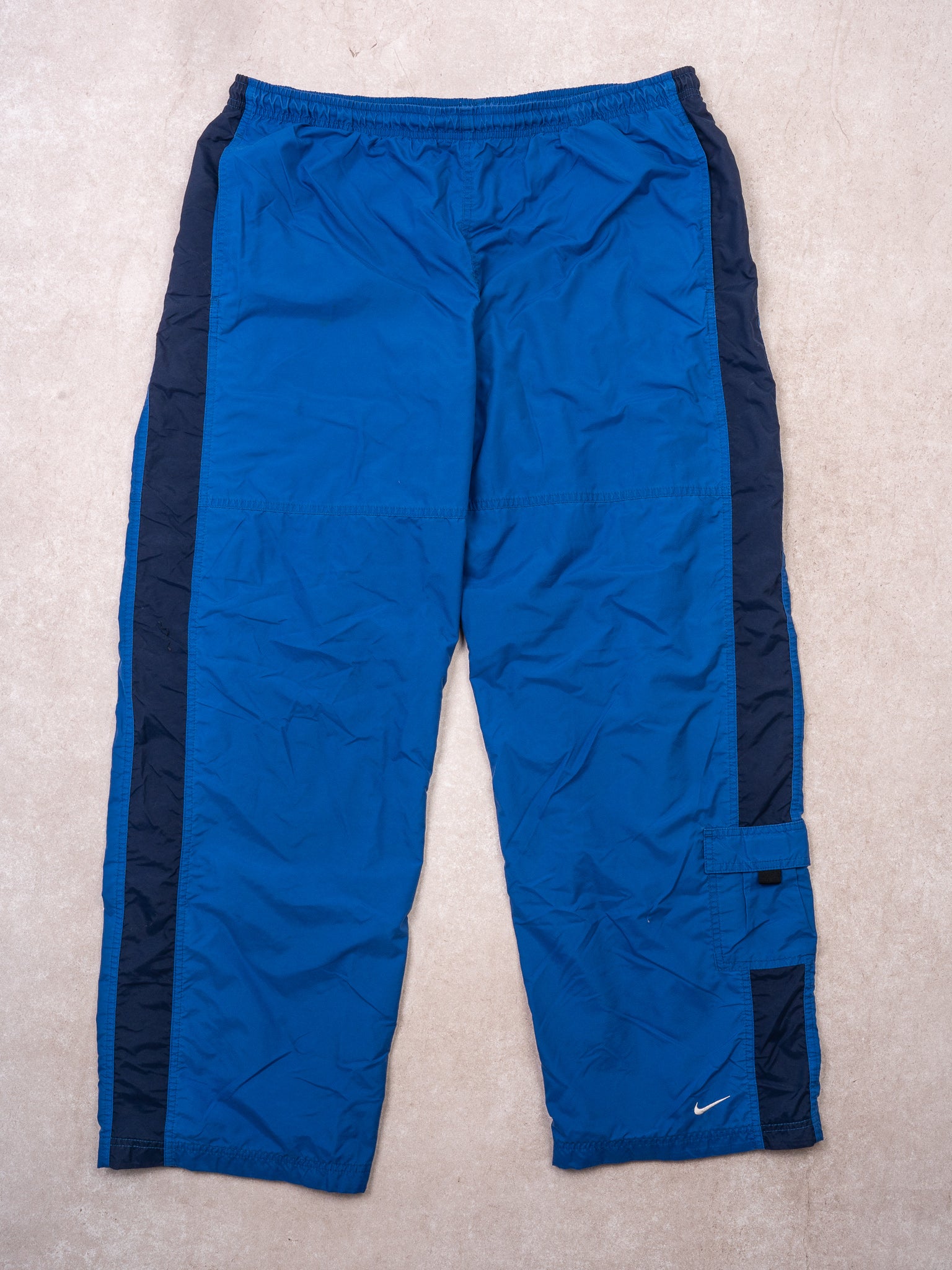Vintage Bright Blue + Navy Nike Windbreaker Pants (L)