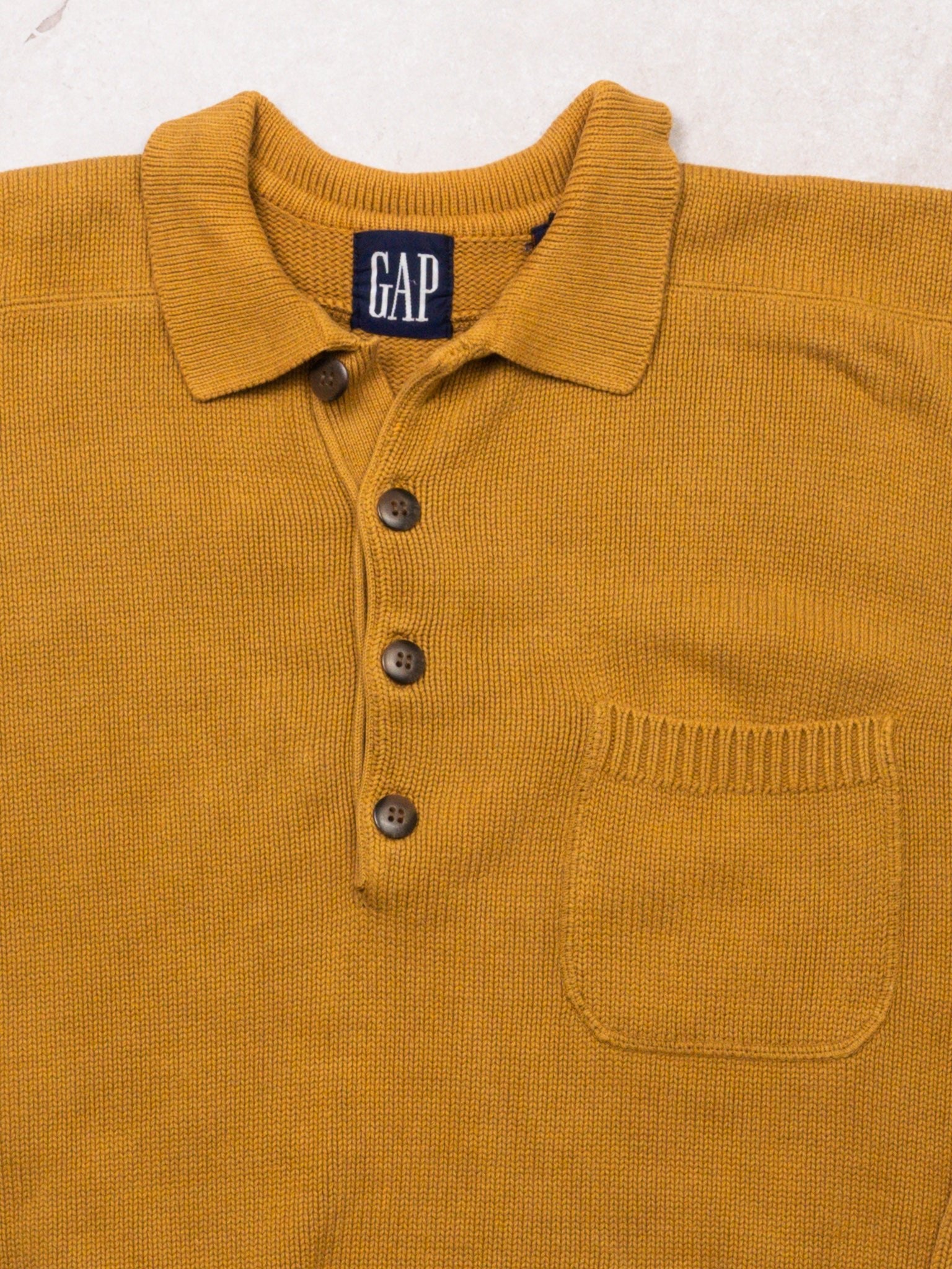 Vintage Mustard Yellow Gap 1/4 Button Knit Sweater (L)