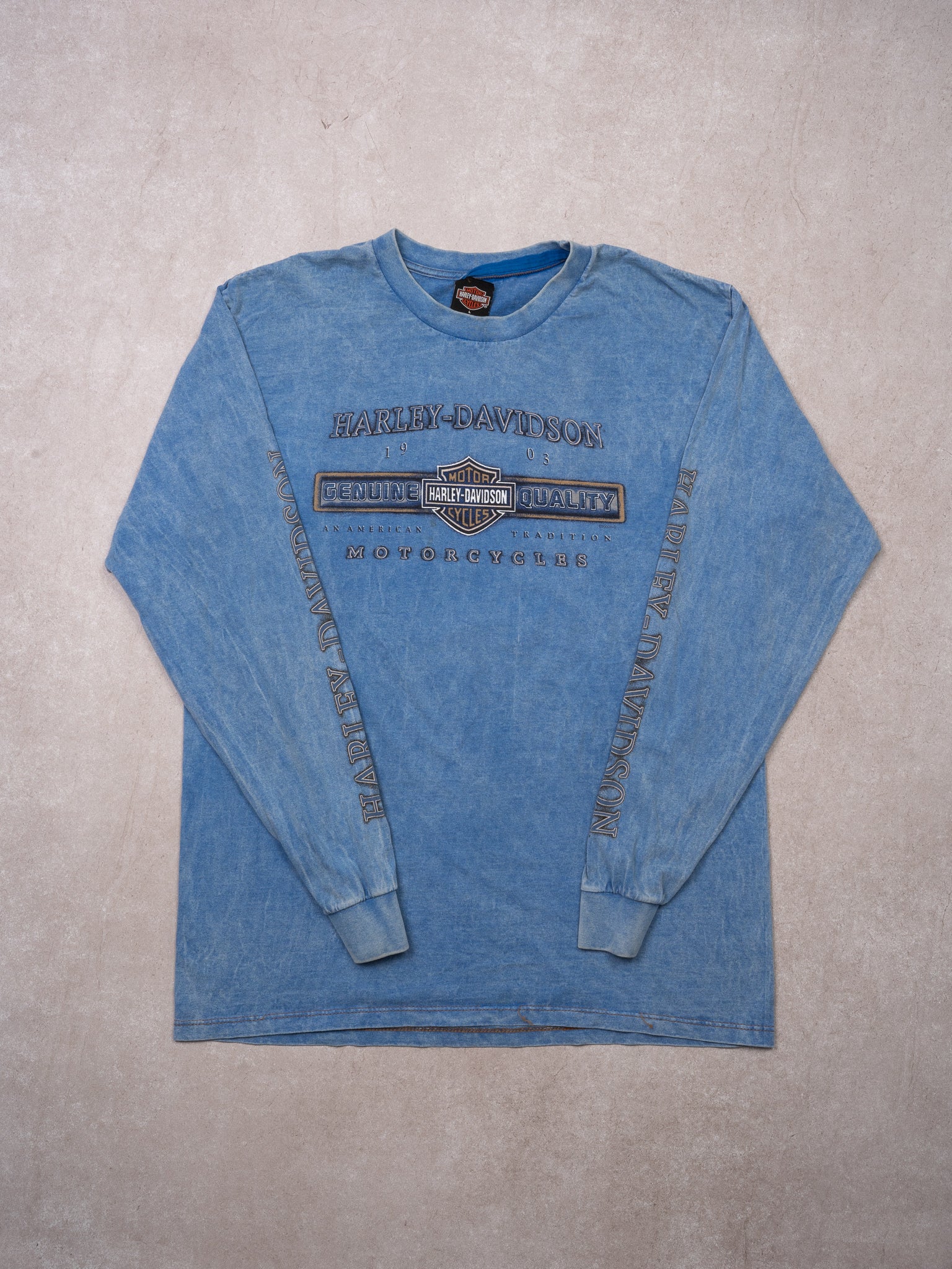 Vintage '00 Light Blue Harley Davidson Thunder Bay Long Sleeve (L)