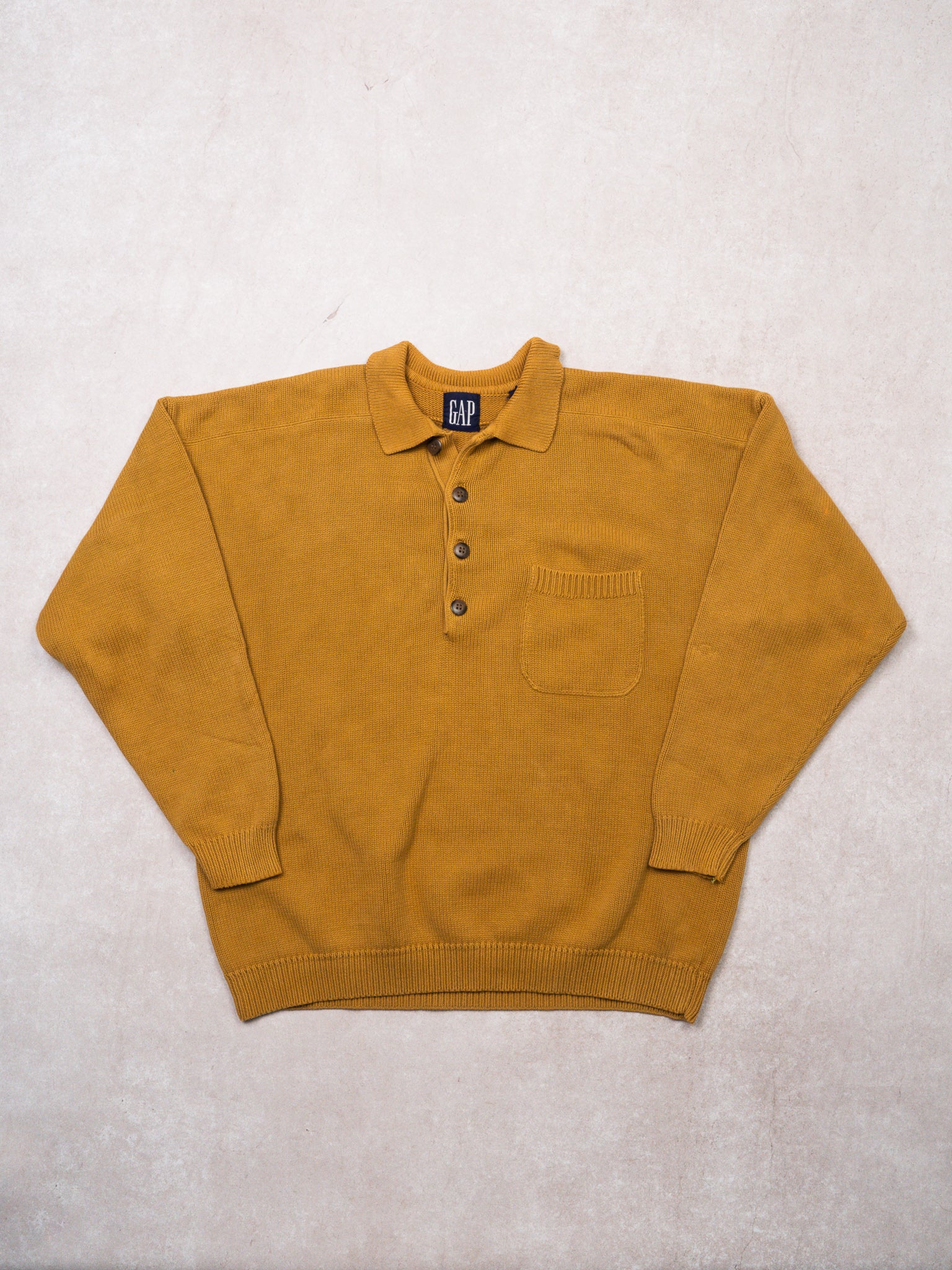 Vintage Mustard Yellow Gap 1/4 Button Knit Sweater (L)
