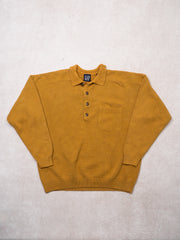 Vintage Mustard Yellow Gap 1/4 Button Knit Sweater (L)