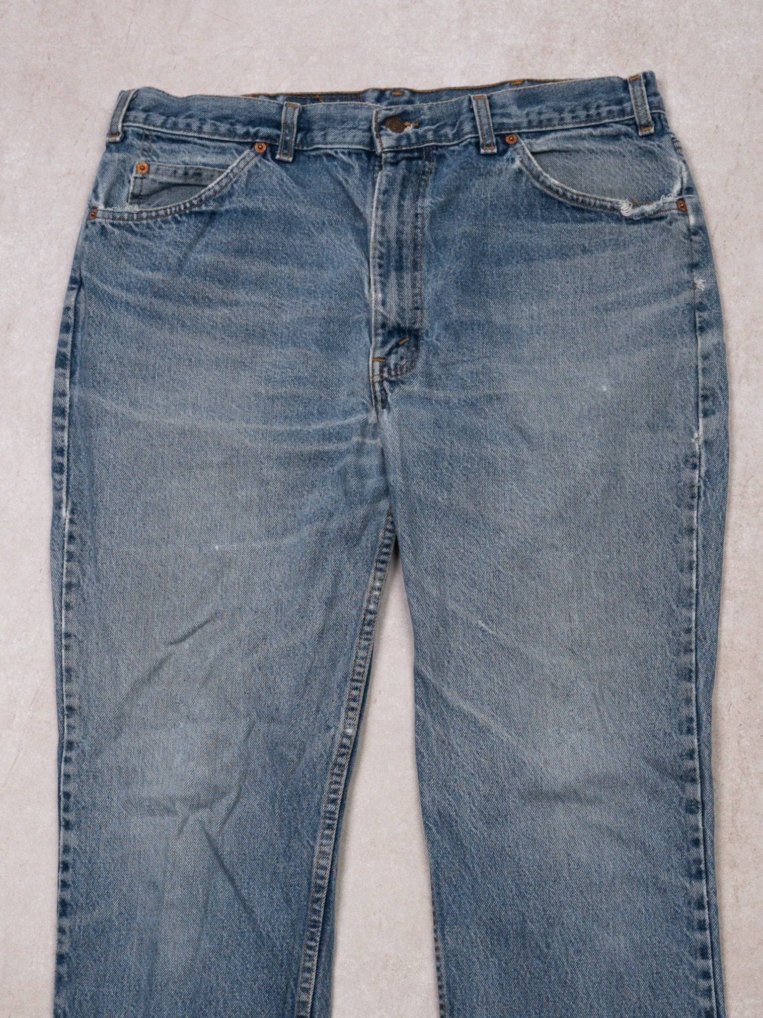 Vintage Washed Blue 1980s Levi Orange Tab Jeans (36 x 32)