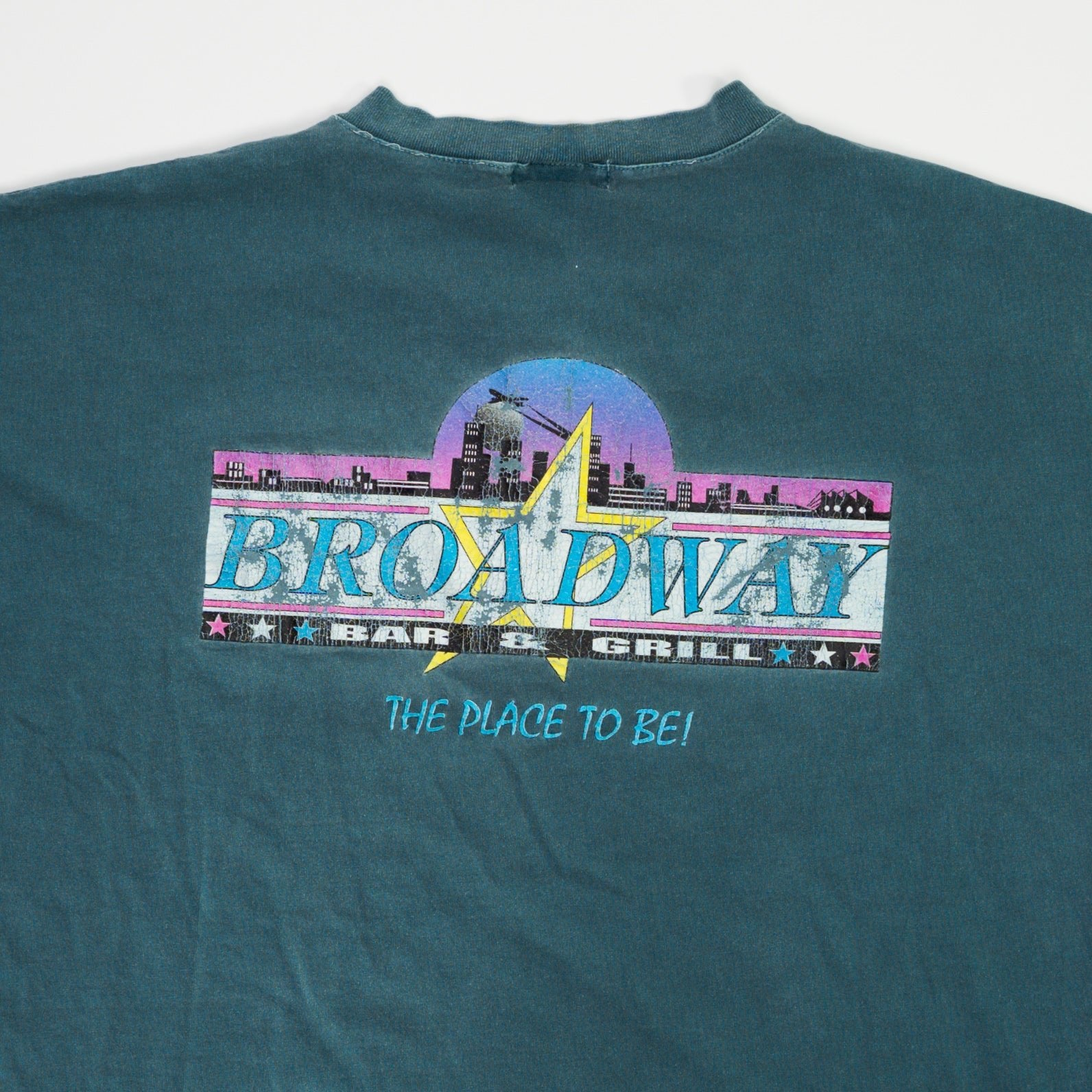 Vintage Washed Aqua Broadway Bar + Grill 1/4 Button Tee (L)
