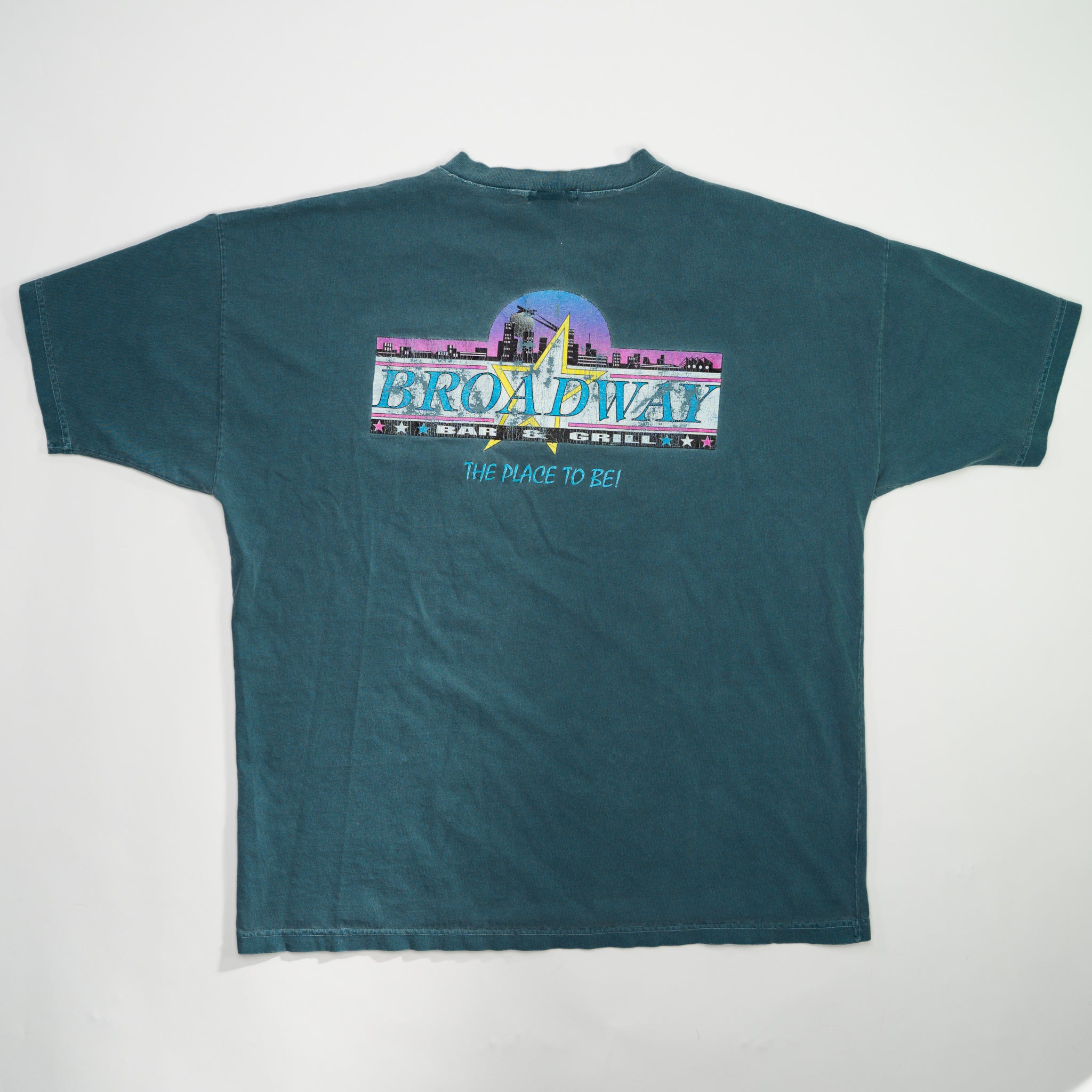 Vintage Washed Aqua Broadway Bar + Grill 1/4 Button Tee (L)
