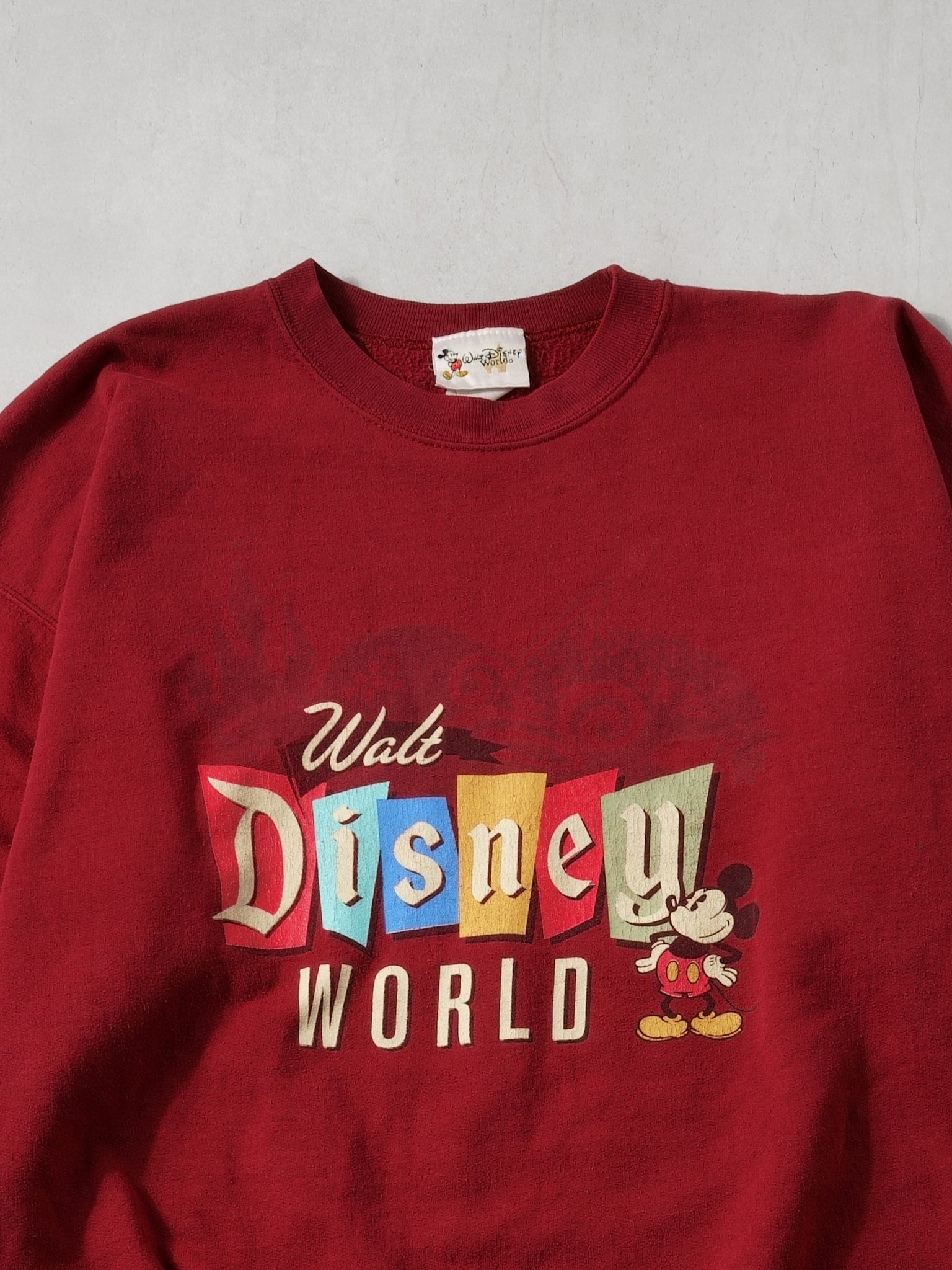 Vintage 90s Bright Maroon Walt Disney World Graphic Crewneck (L)