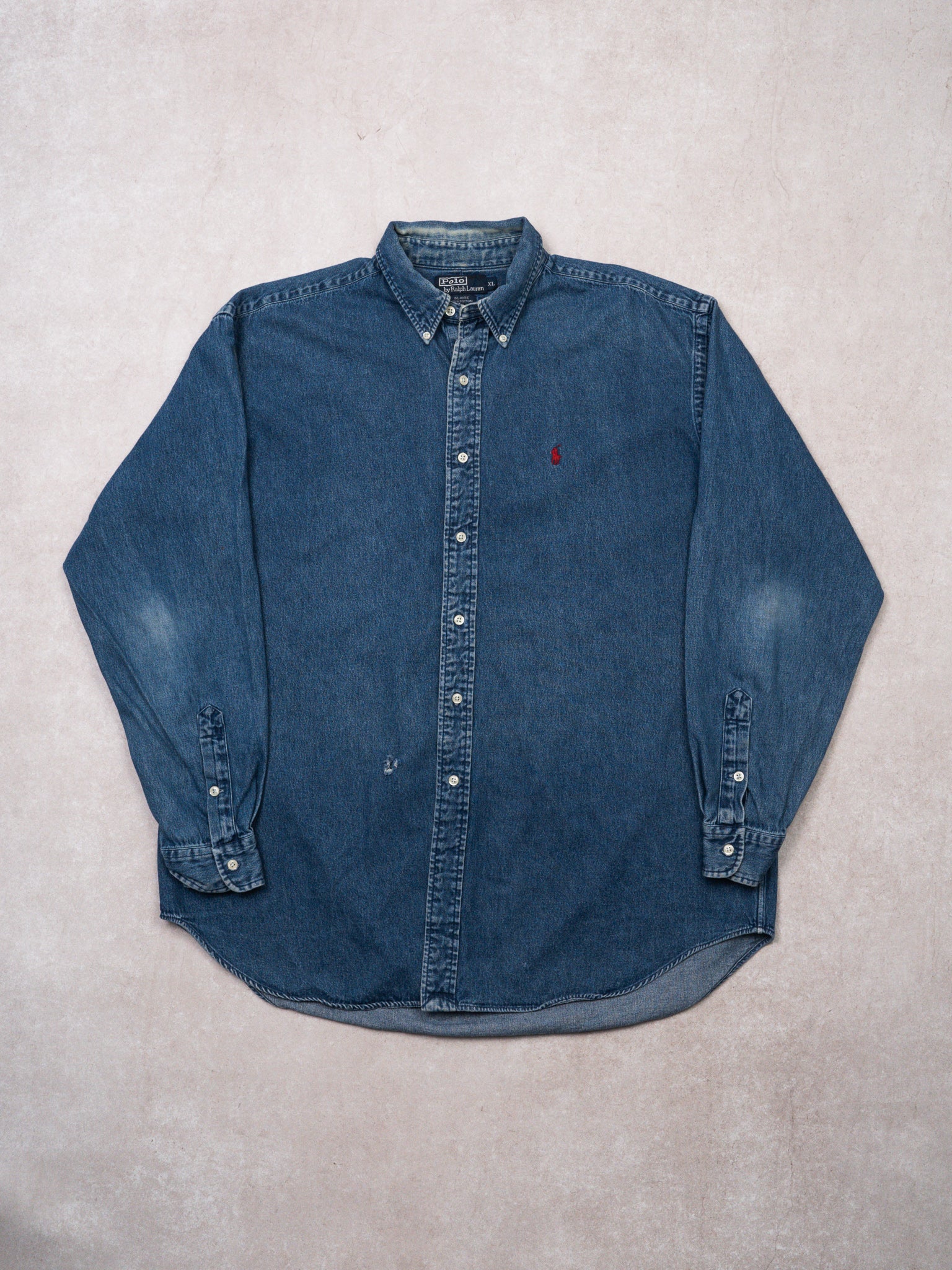 Vintage 90s Blue Polo RL Denim Button Up (XL)