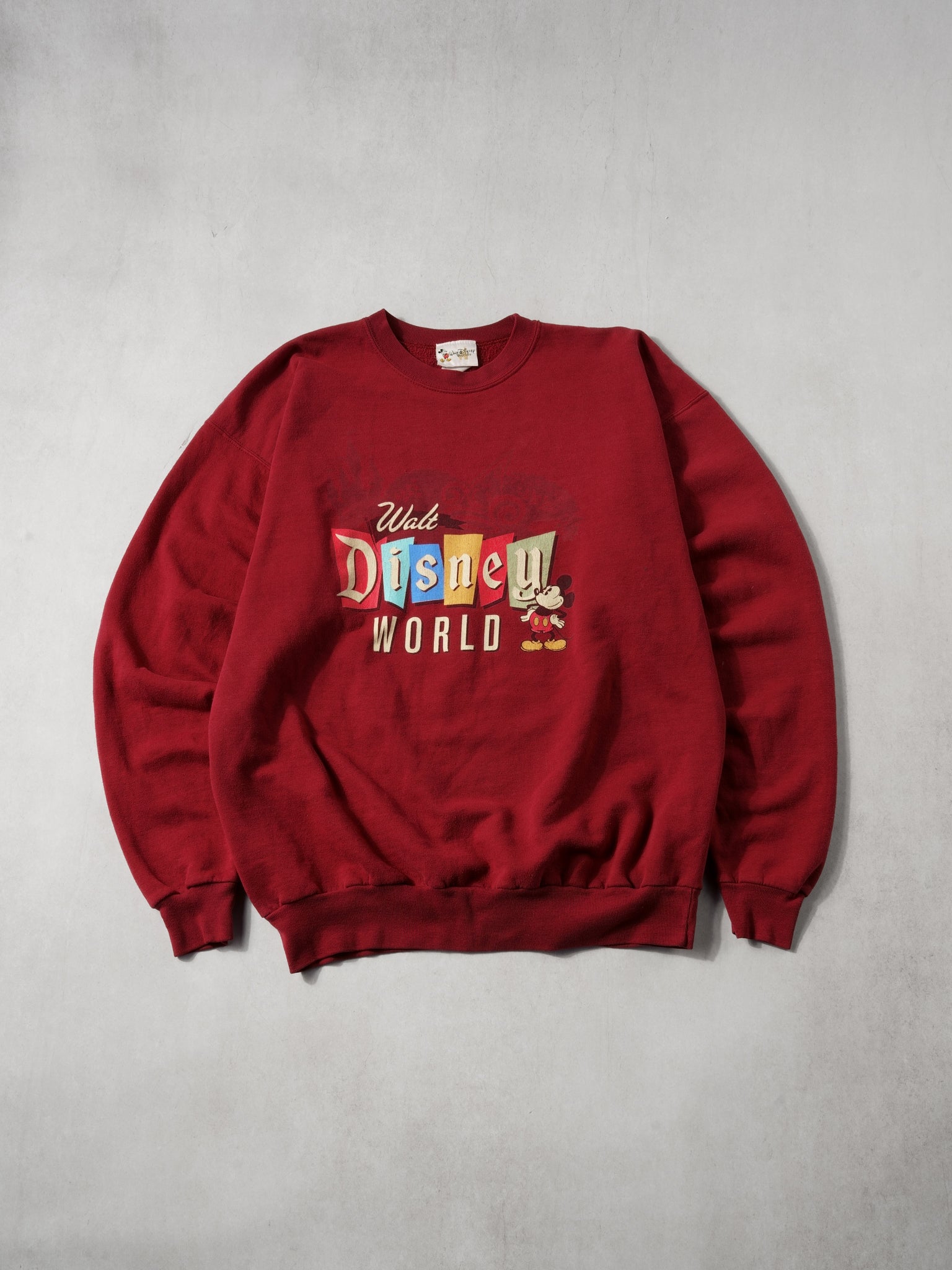 Vintage 90s Bright Maroon Walt Disney World Graphic Crewneck (L)