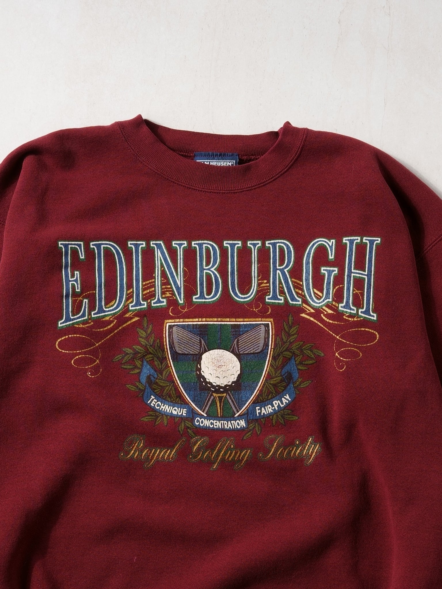 Vintage 90s Maroon Red Edinburgh Royal Golfing Society Crewneck (M)