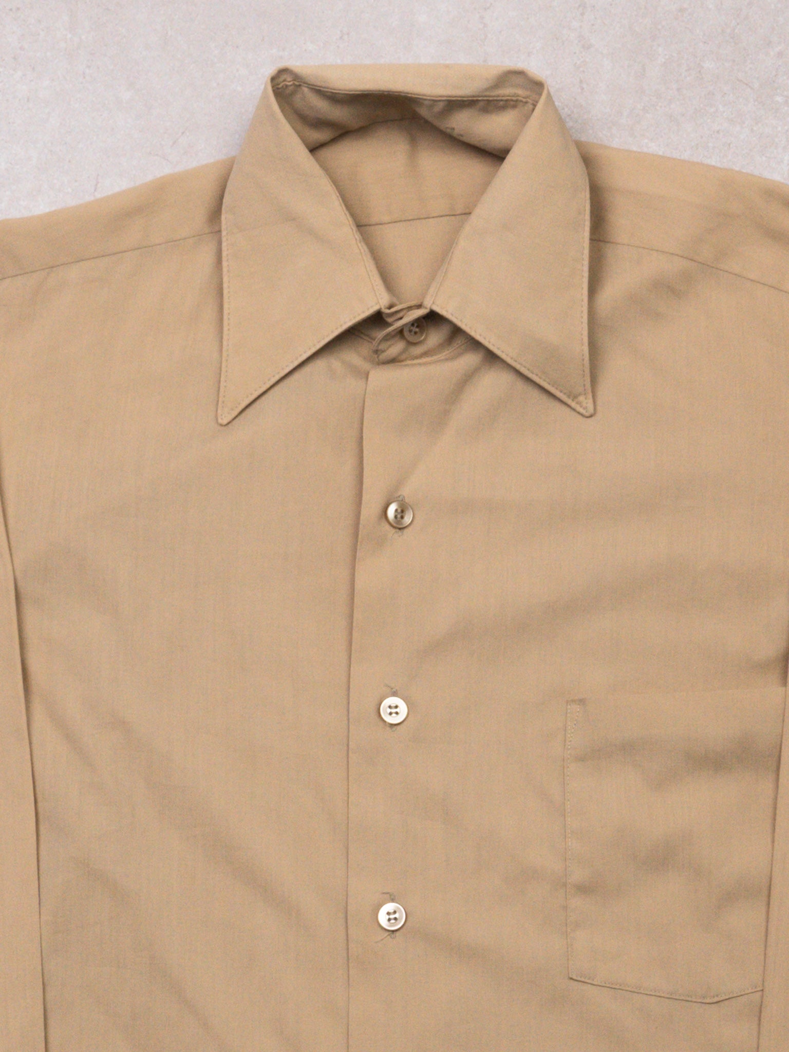 Vintage 70s Beige Button Up Dress Shirt (S)