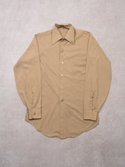 Vintage 70s Beige Button Up Dress Shirt (S)