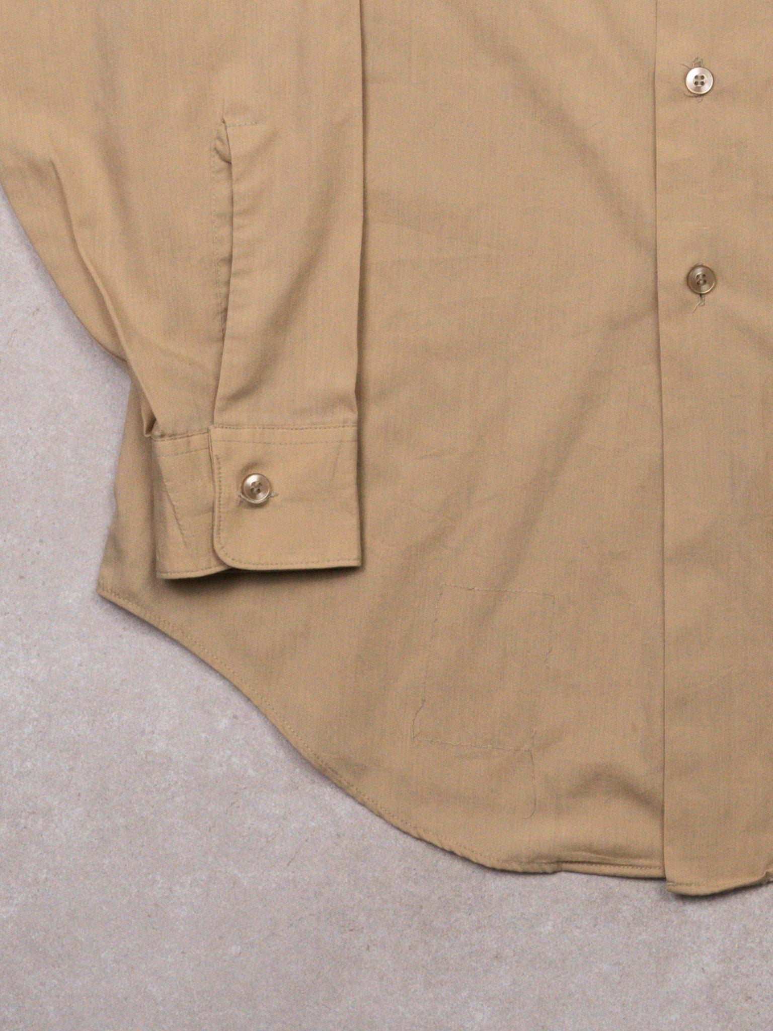 Vintage 70s Beige Button Up Dress Shirt (S)
