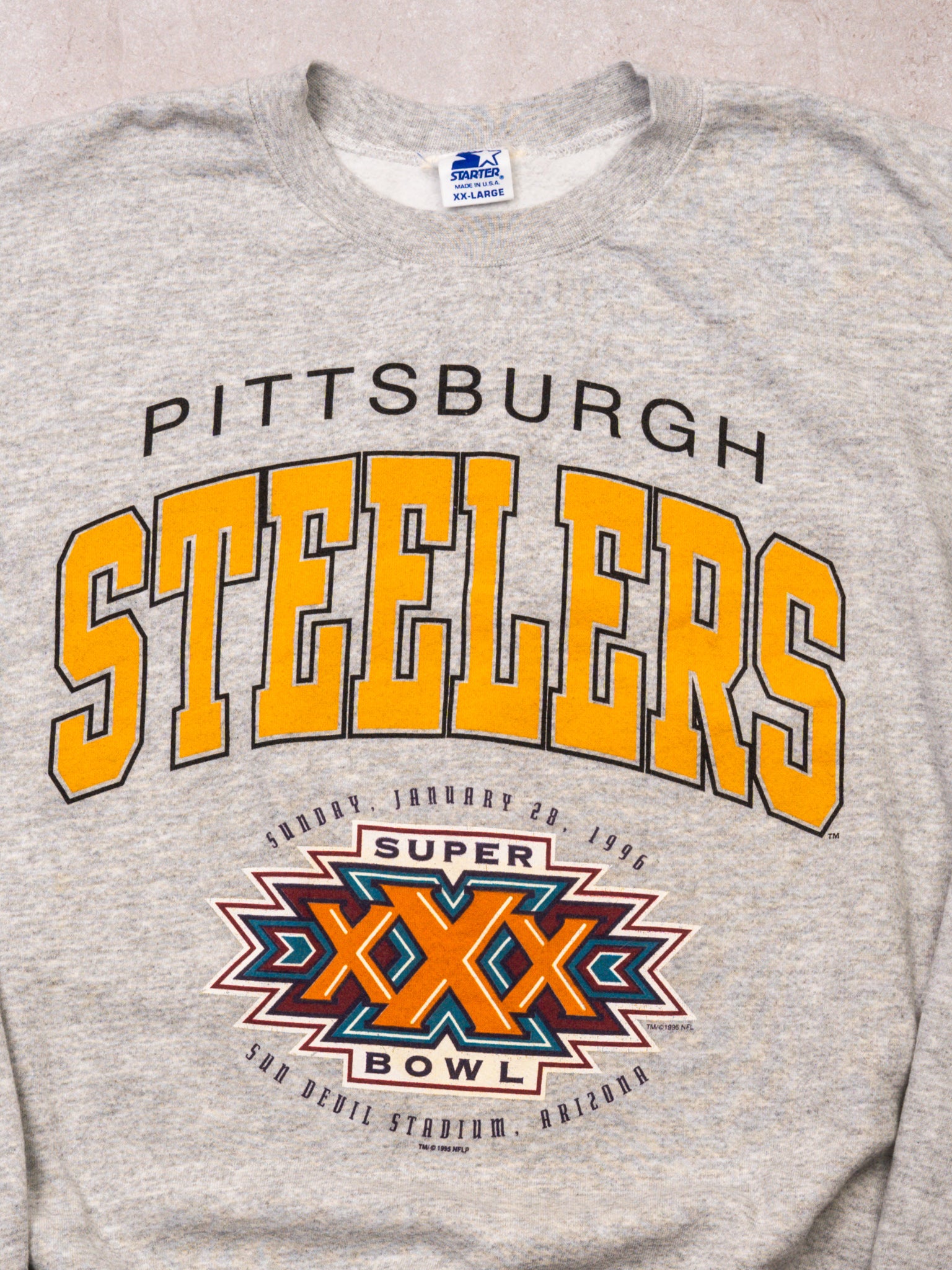Vintage 96' Grey Starter Super Bowl Pittsburg Steelers Crenweck (XXL)