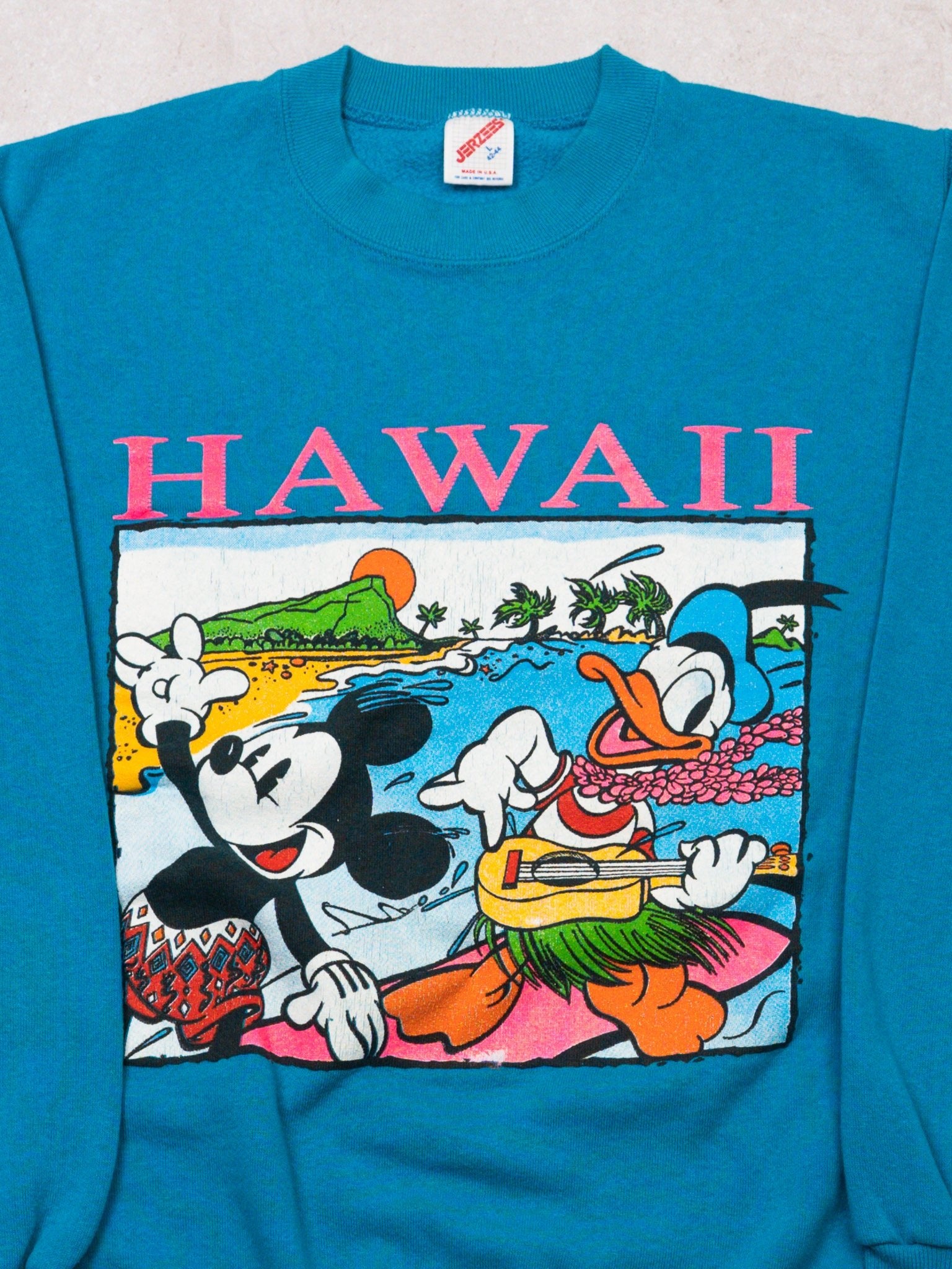 Vintage 80s Aqua Mickey Mouse Hawaii Crewneck (S/M)