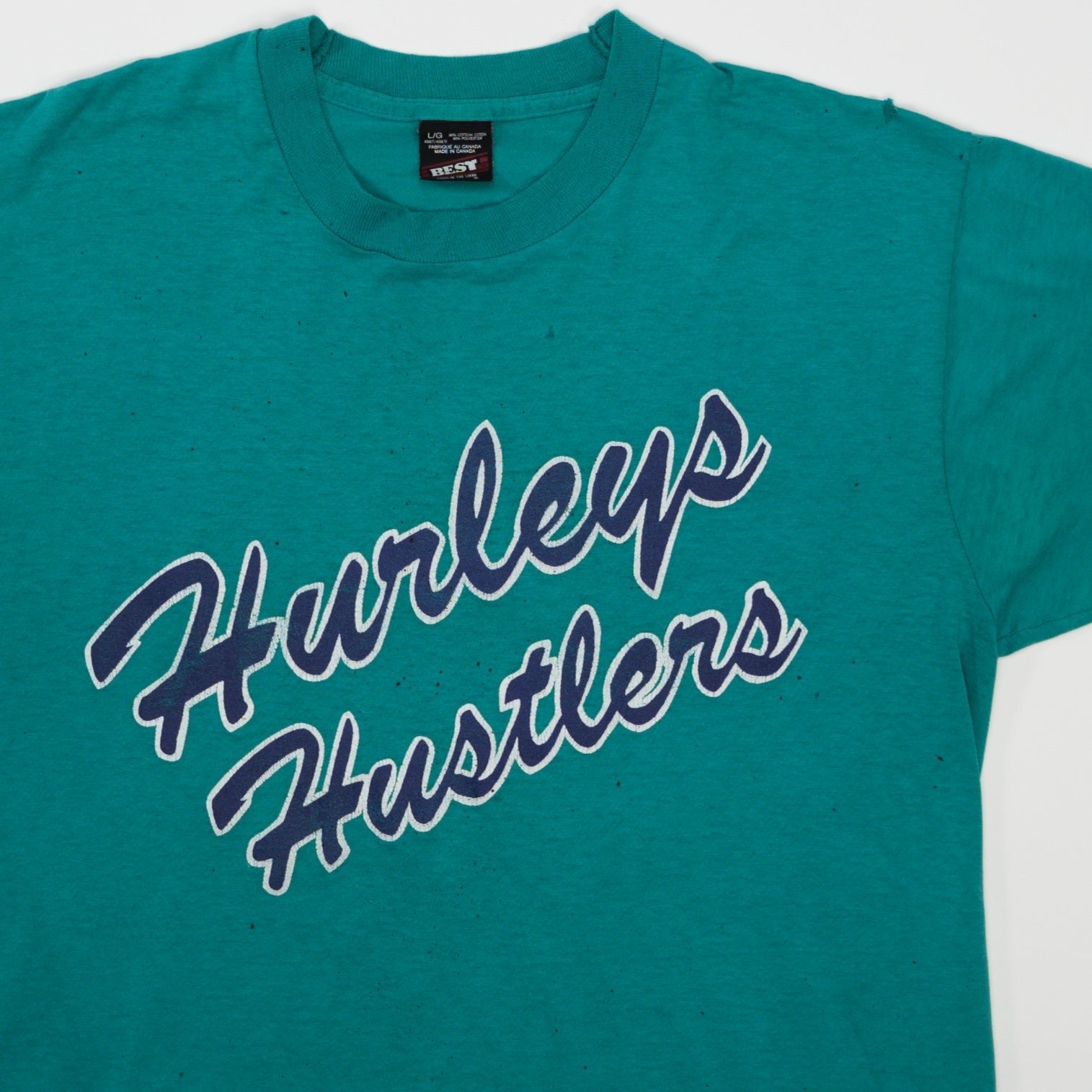 Vintage 90s Single Stitch Teal Hurleys Hustlers Tee (M)