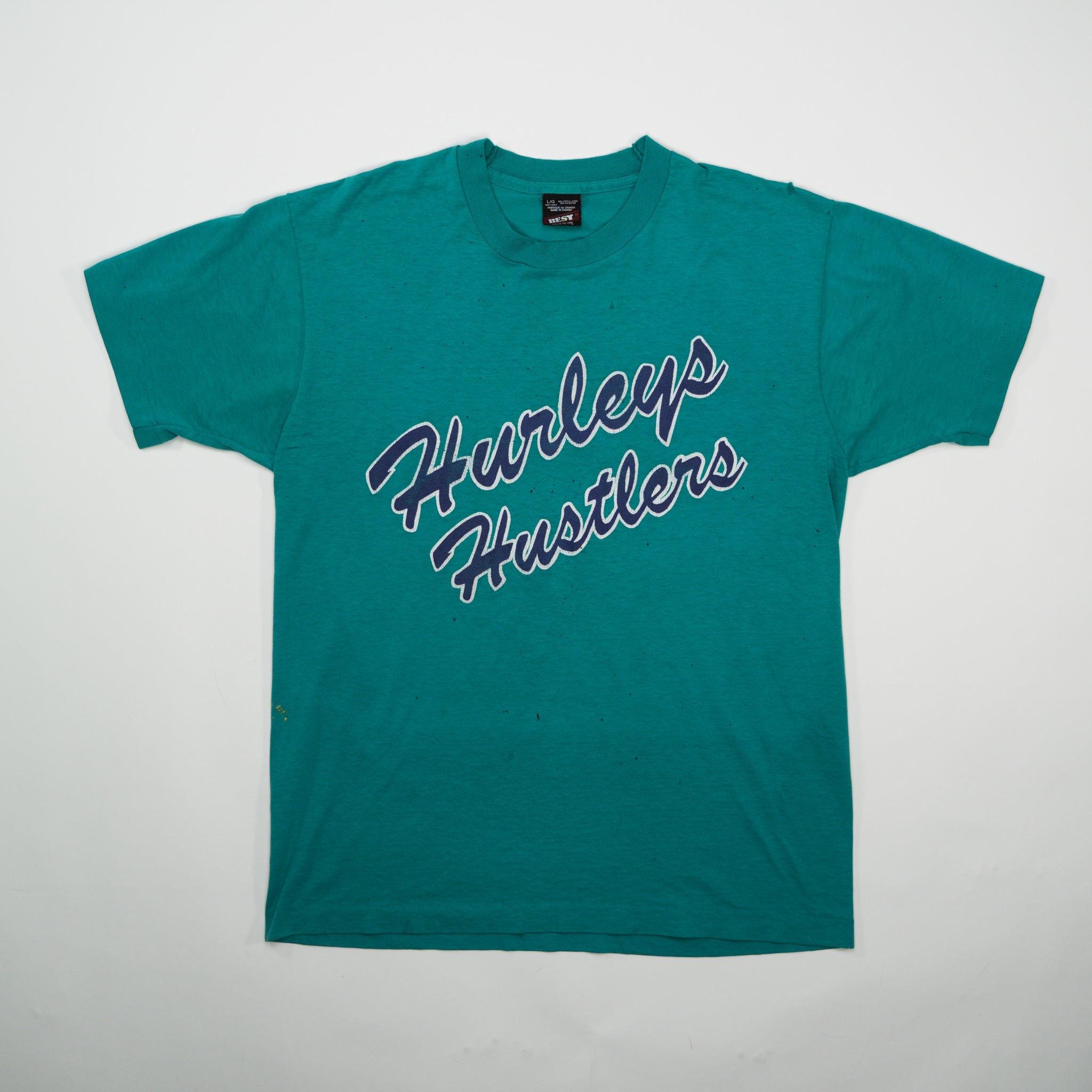 Vintage 90s Single Stitch Teal Hurleys Hustlers Tee (M)