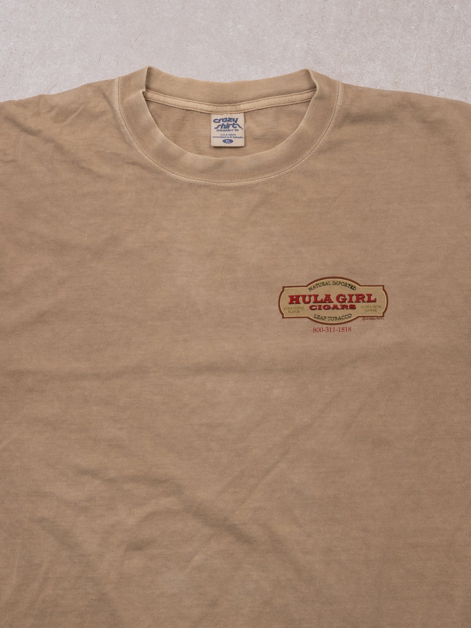 Vintage Beige Natural Hula Girl Cigars Tee (L)