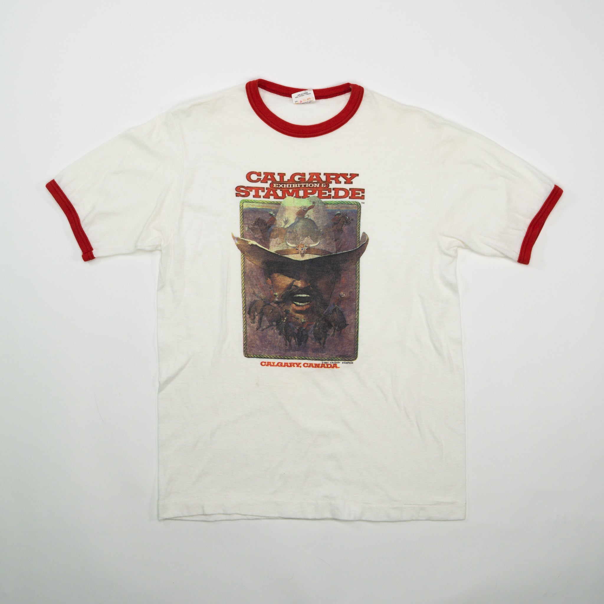 Vintage '81 White + Red Calgary Stampede Ringer Tee (S)