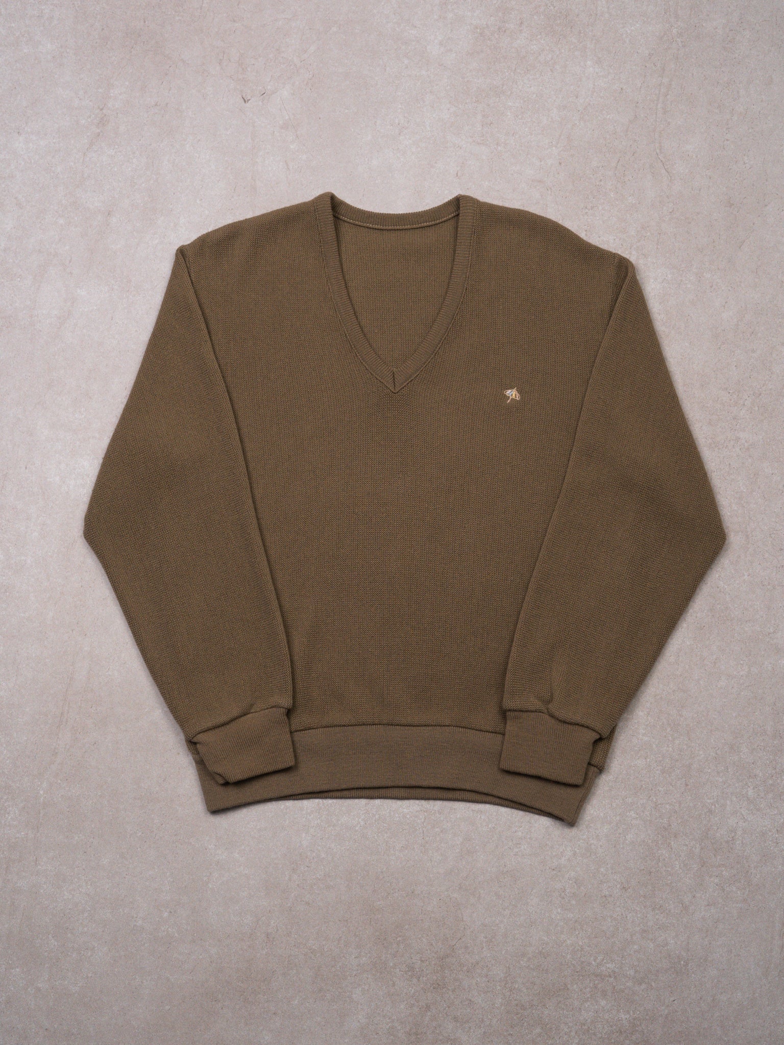 Vintage 70s Light Brown Arnold Palmer V Neck Knit Sweater (M/L)