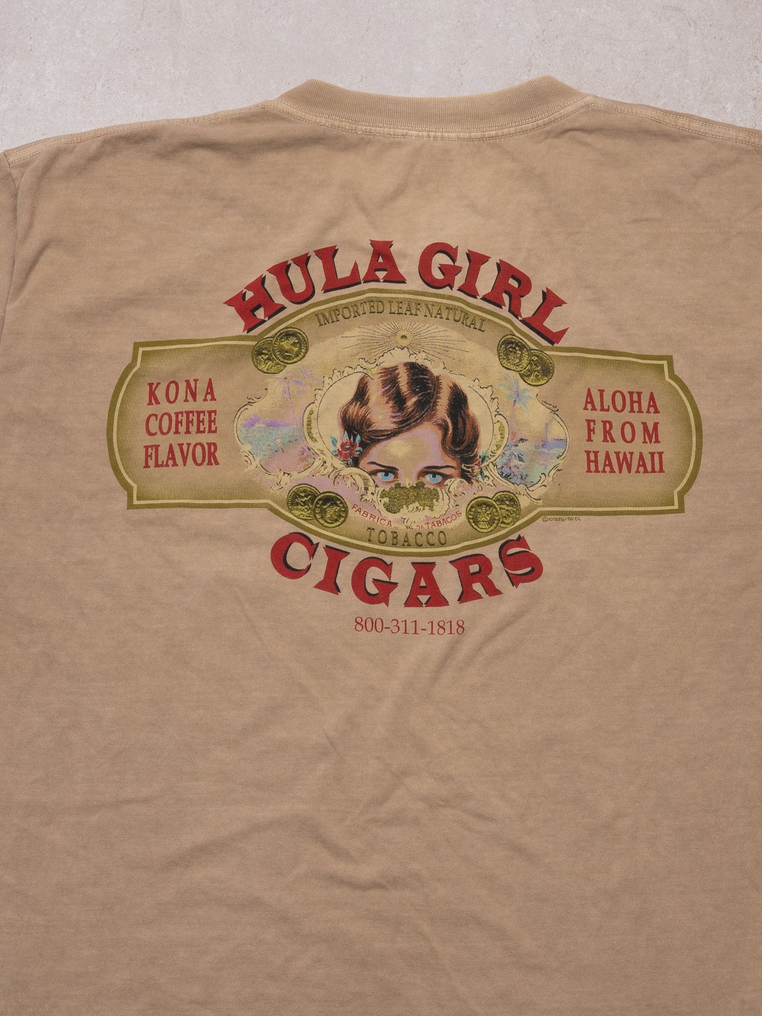 Vintage Beige Natural Hula Girl Cigars Tee (L)