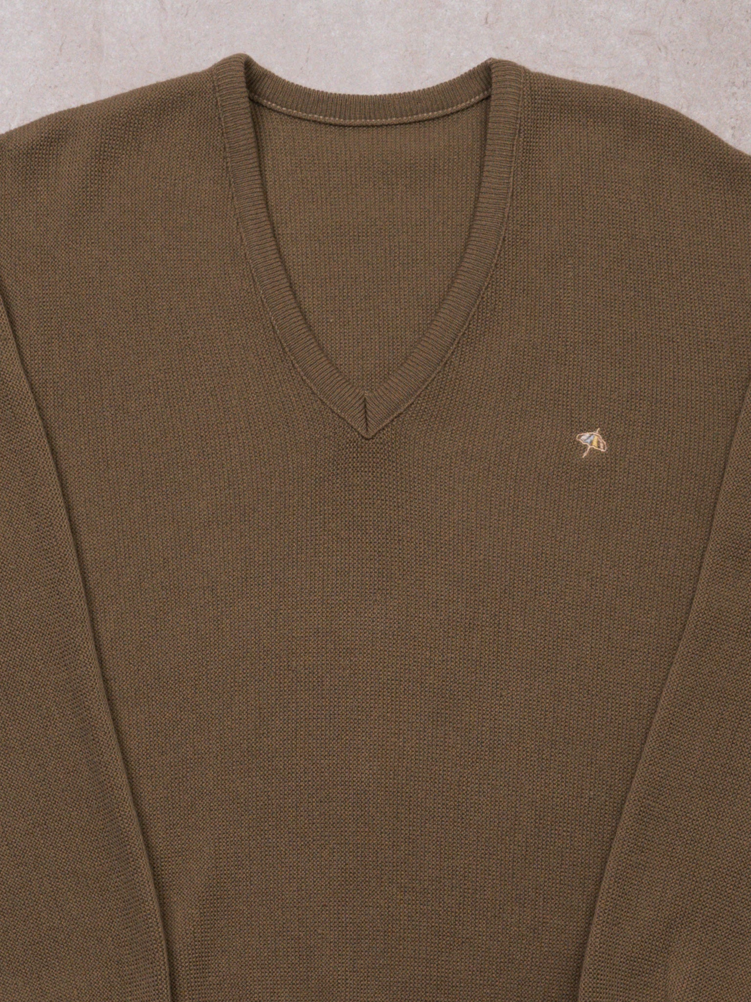 Vintage 70s Light Brown Arnold Palmer V Neck Knit Sweater (M/L)