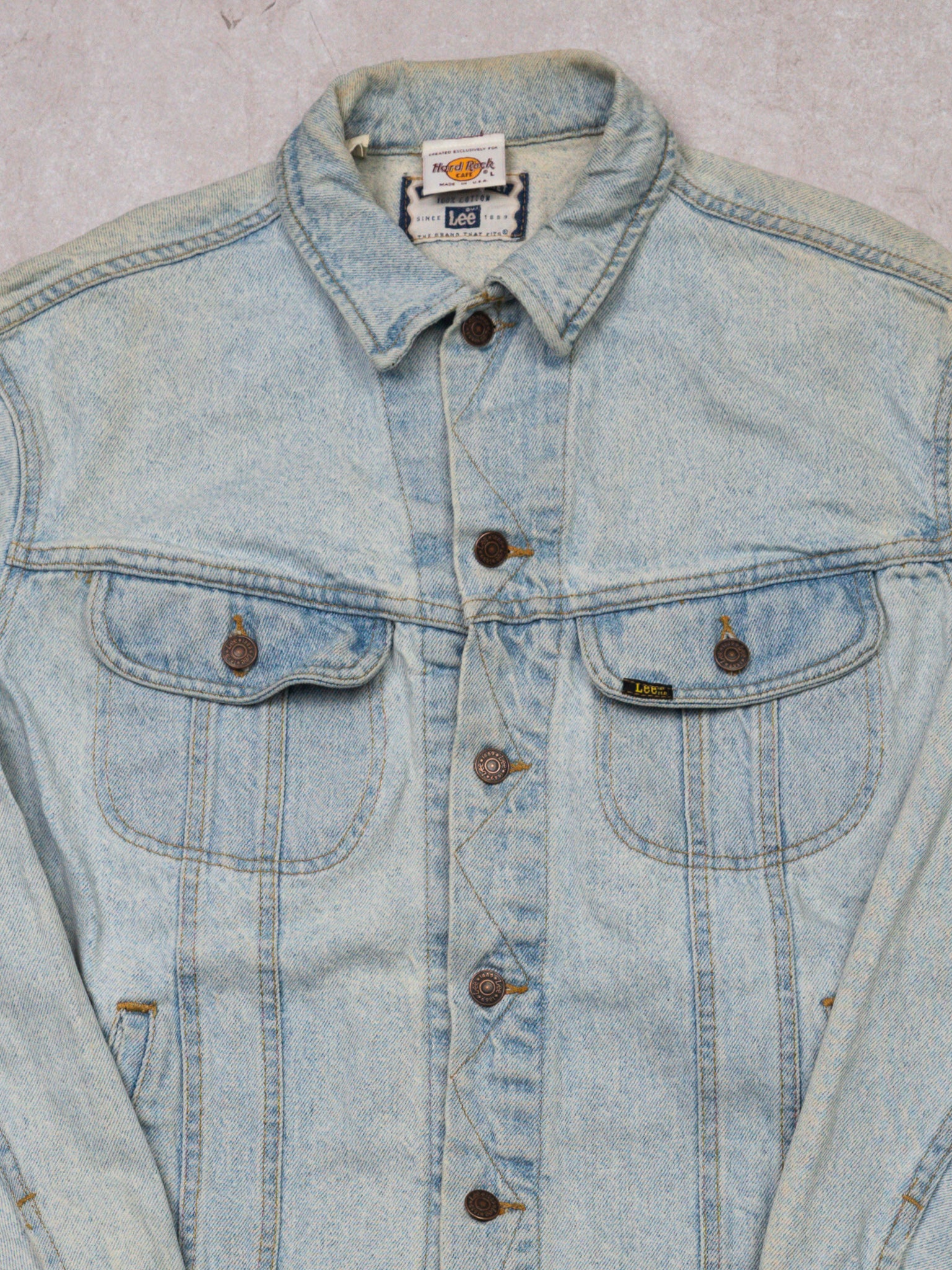 Vintage 90s Light Blue Hard Rock Las Vegas x Lee Jean Jacket (L)