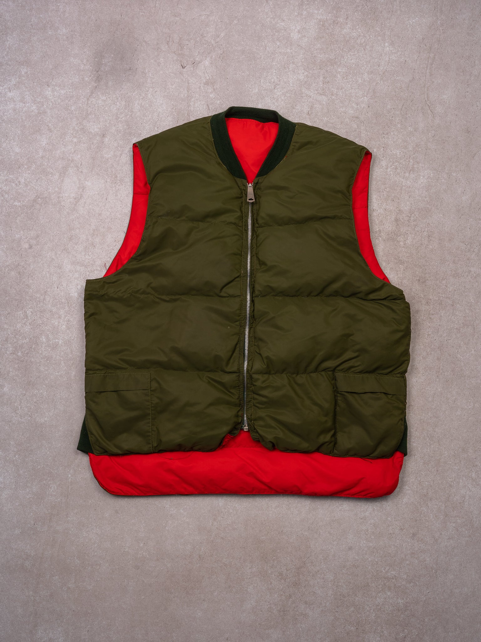 Vintage 80s Reversible Green + Red Puffer Vest (M/L)