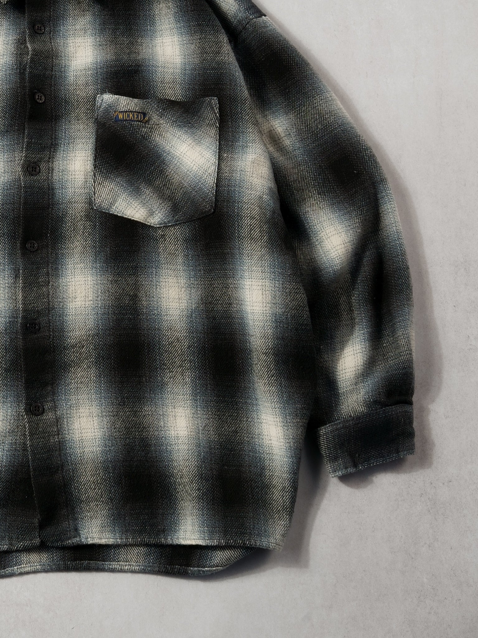Vintage 90s Black and White Spotted Plaid Print Wicked Flannel (L)