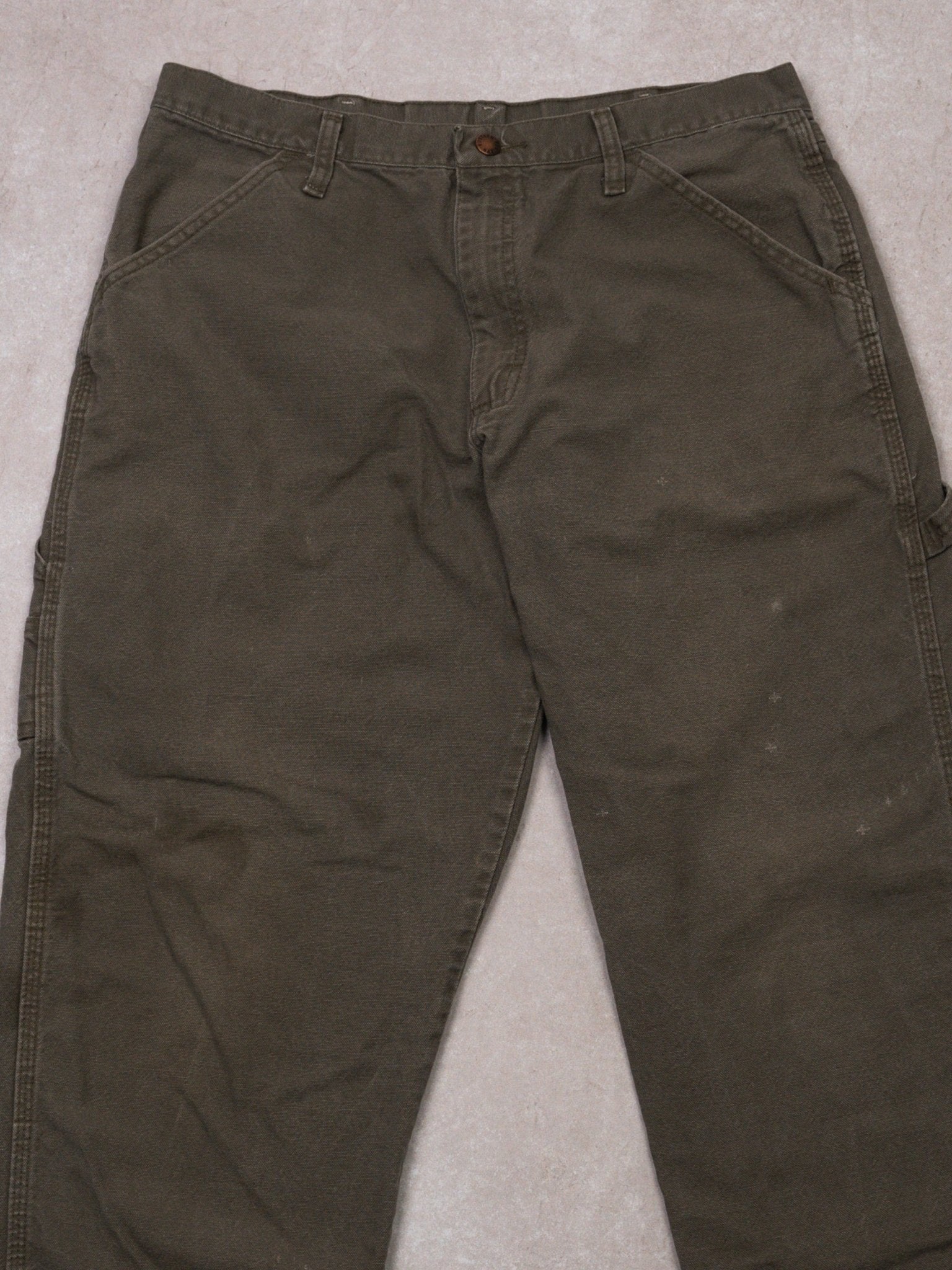 Vintage Washed Olive Rustler Denim Cargo Pants (32 x 30)