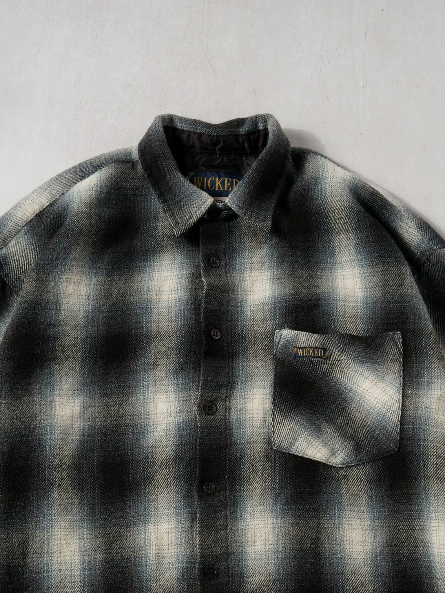 Vintage 90s Black and White Spotted Plaid Print Wicked Flannel (L)
