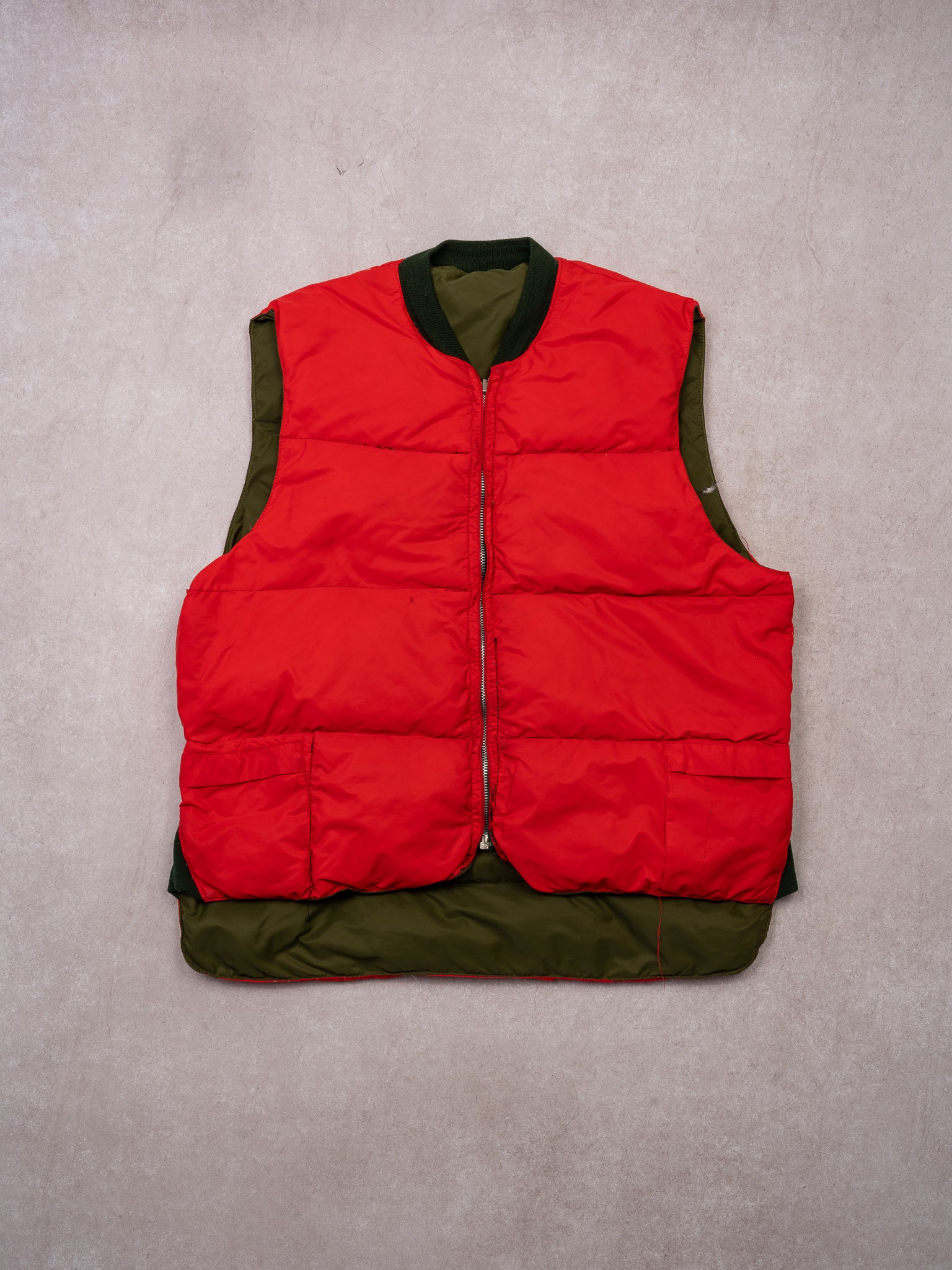 Vintage 80s Reversible Green + Red Puffer Vest (M/L)