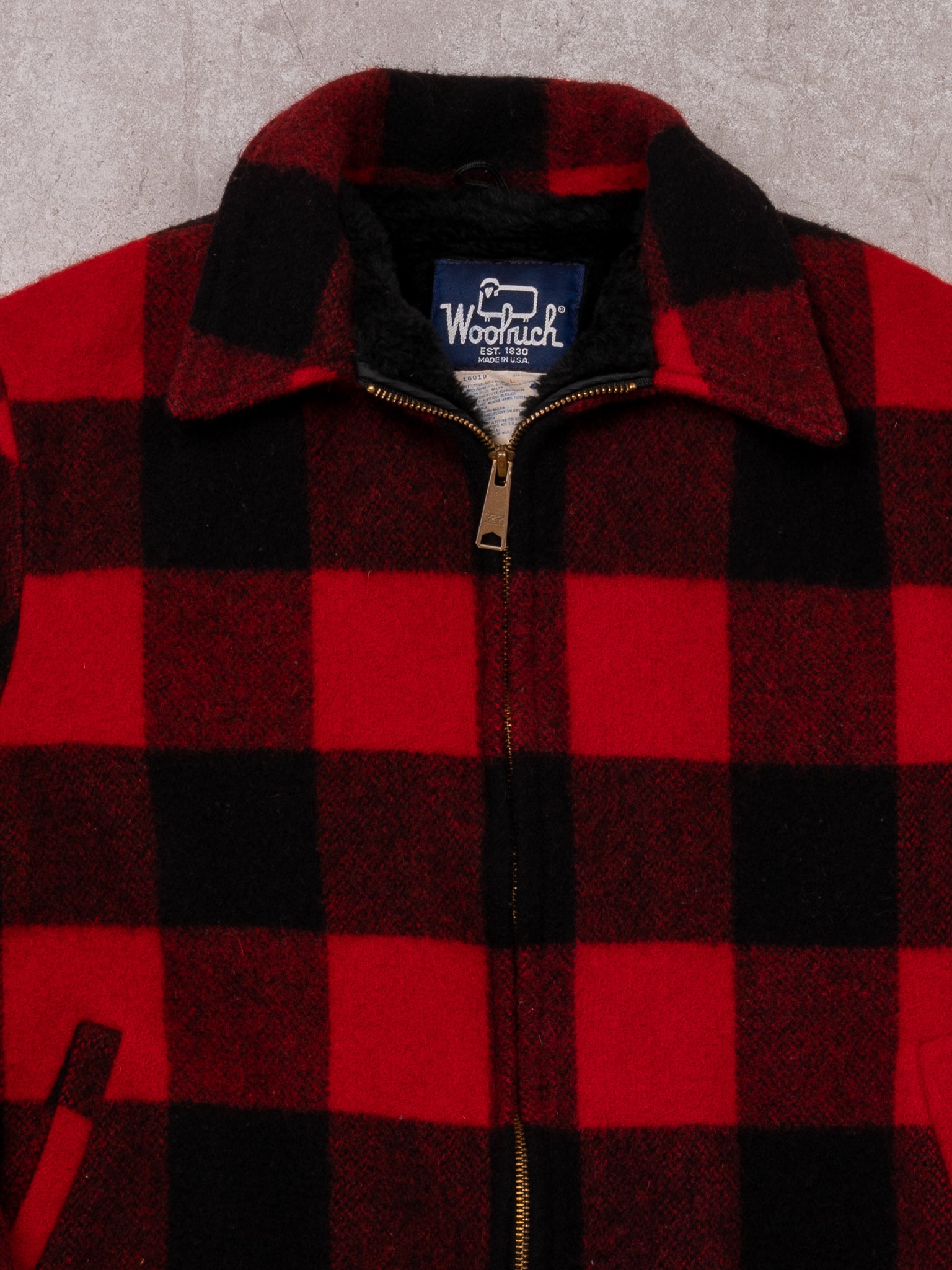 Vintage 90s Black + Red Checkered Woolrich Wool Jacket (M)